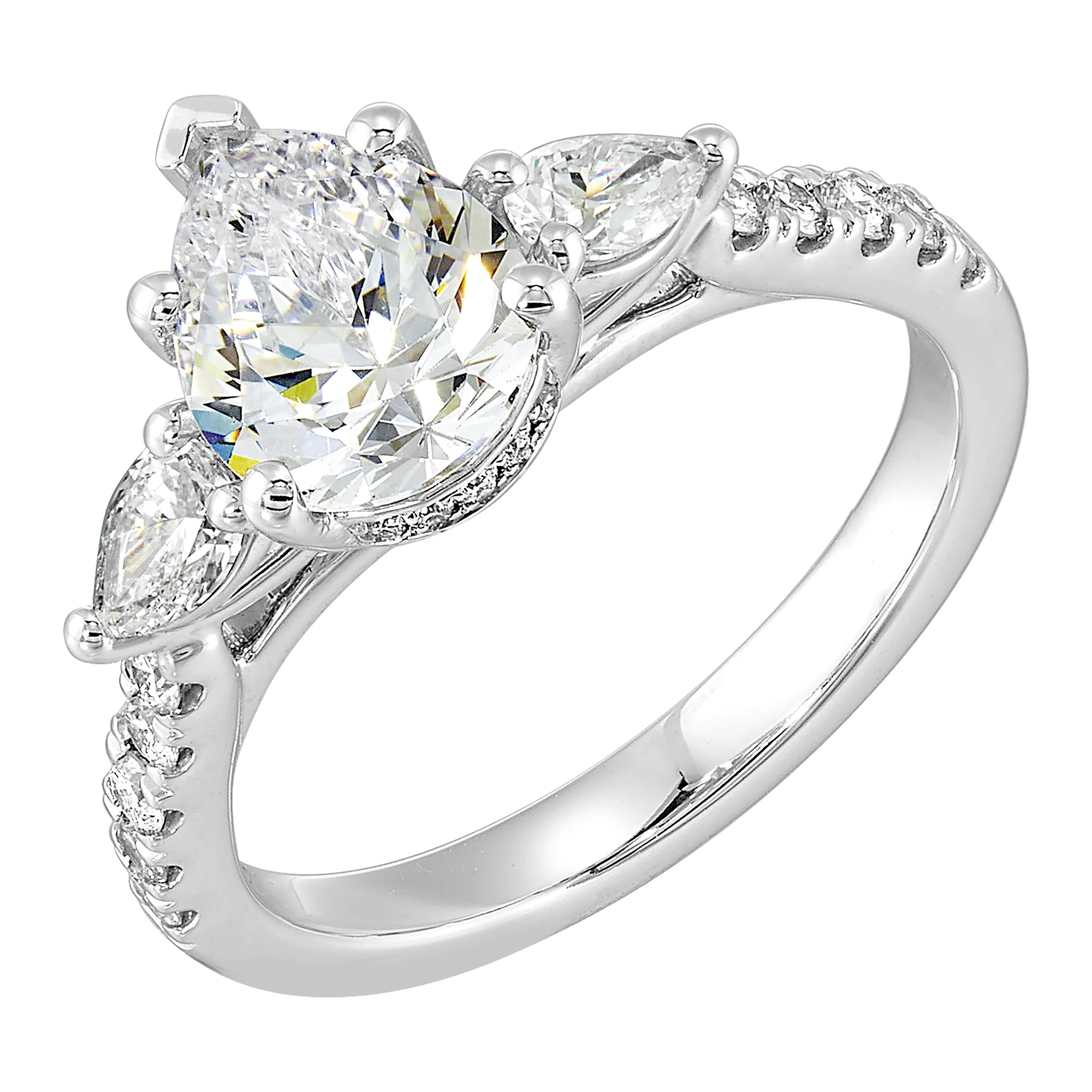 14Kt White Semi Mount 1/2Ctw For 2Ctw Pear Center view 2