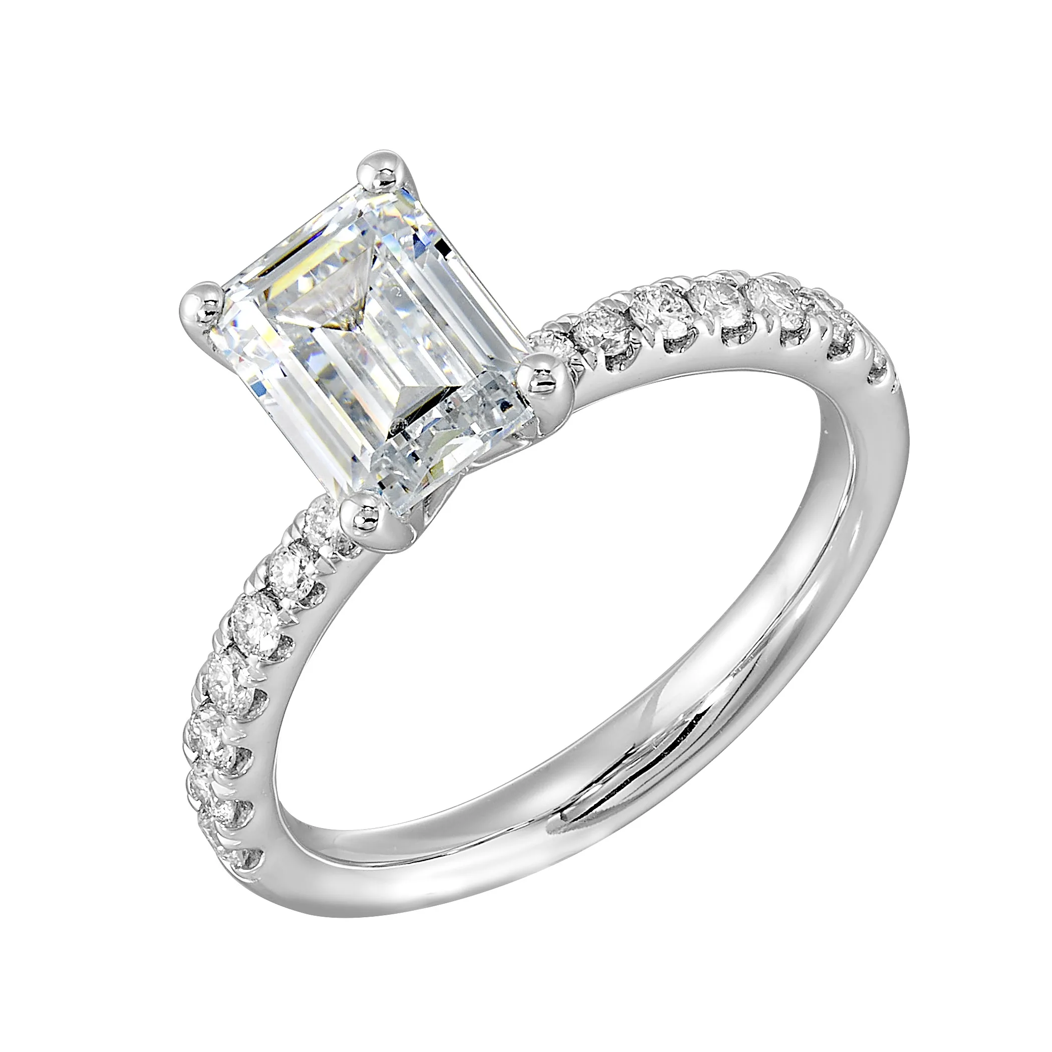 14Kt White Semi Mount 1/4Ctw For 1 1/2Ctw Emerald Cut Center view 2