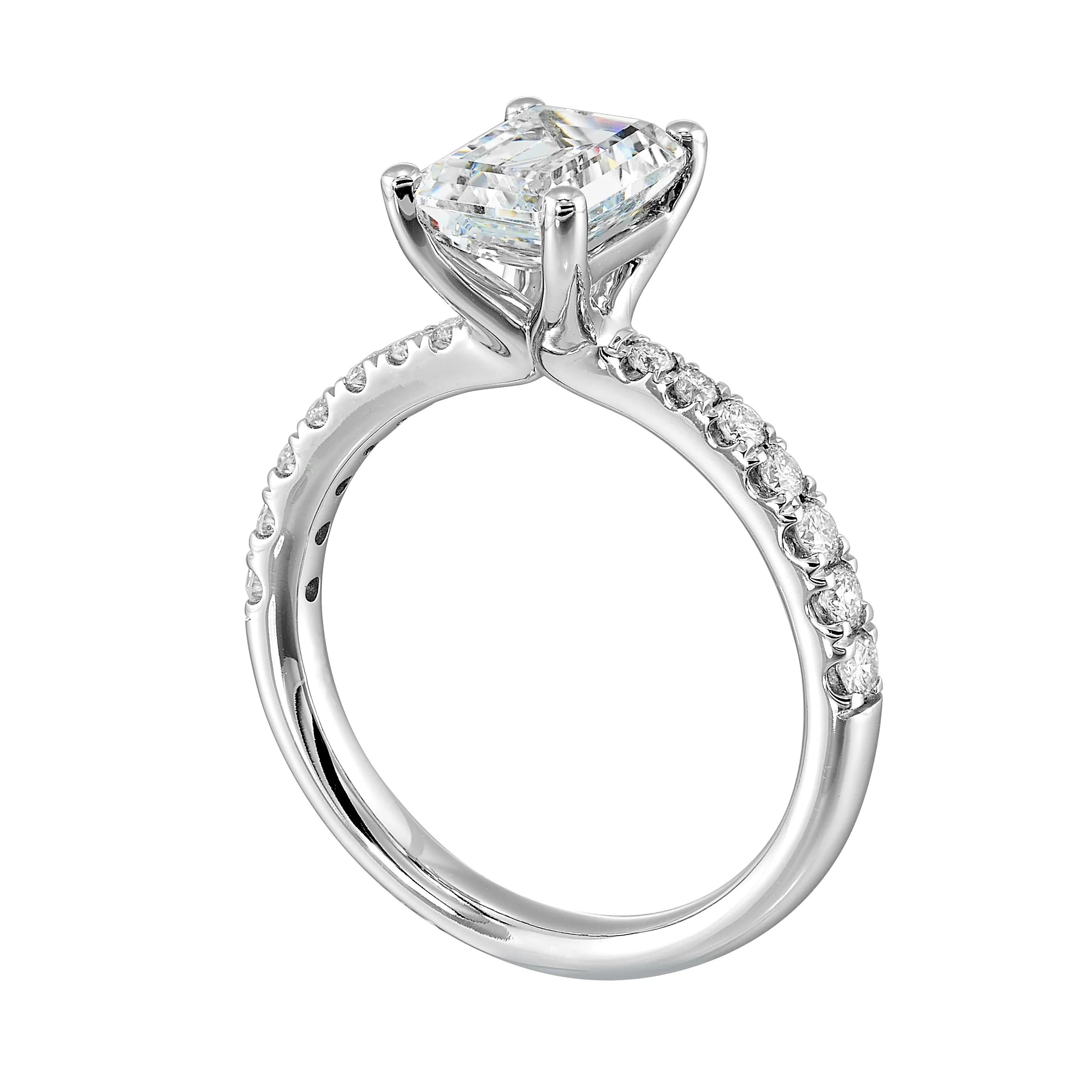 14Kt White Semi Mount 1/4Ctw For 1 1/2Ctw Emerald Cut Center view 3
