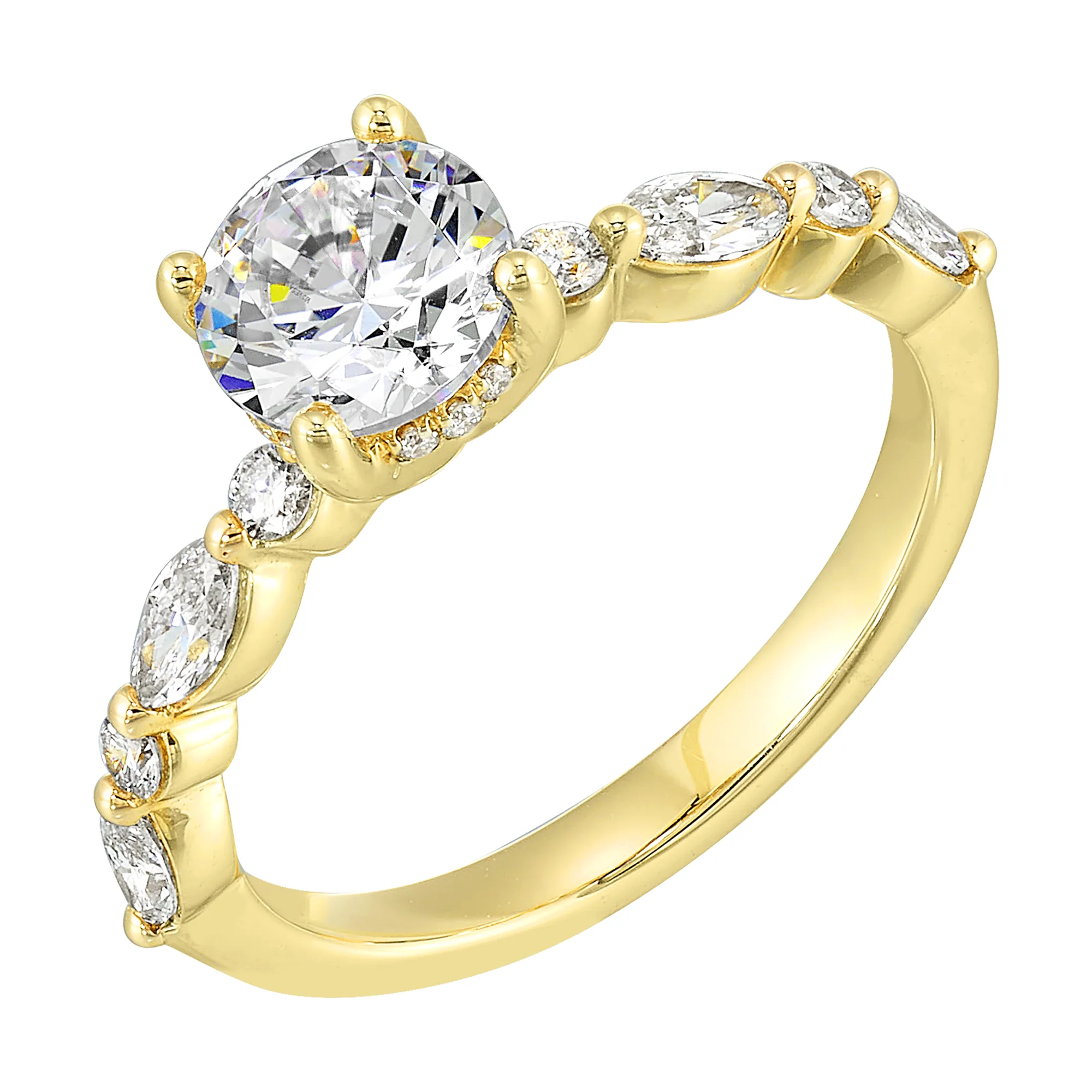 14Kt Yellow Semi Mount 1/2Ctw For 1Ct Round Center view 2