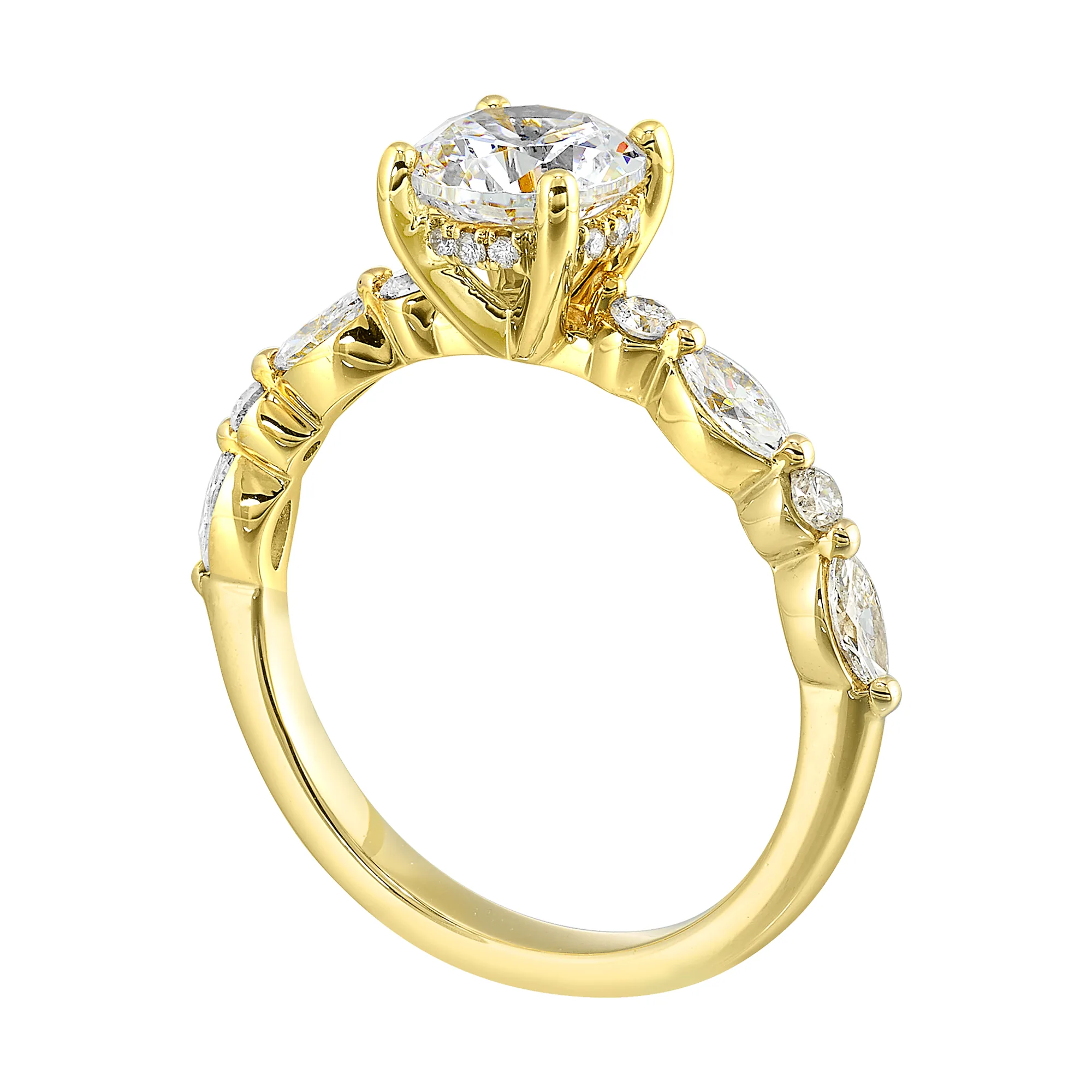 14Kt Yellow Semi Mount 1/2Ctw For 1Ct Round Center view 3