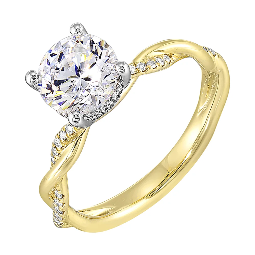 14Kt White Yellow Semi Mount 1/8Ctw For 1Ct Round Center view 2