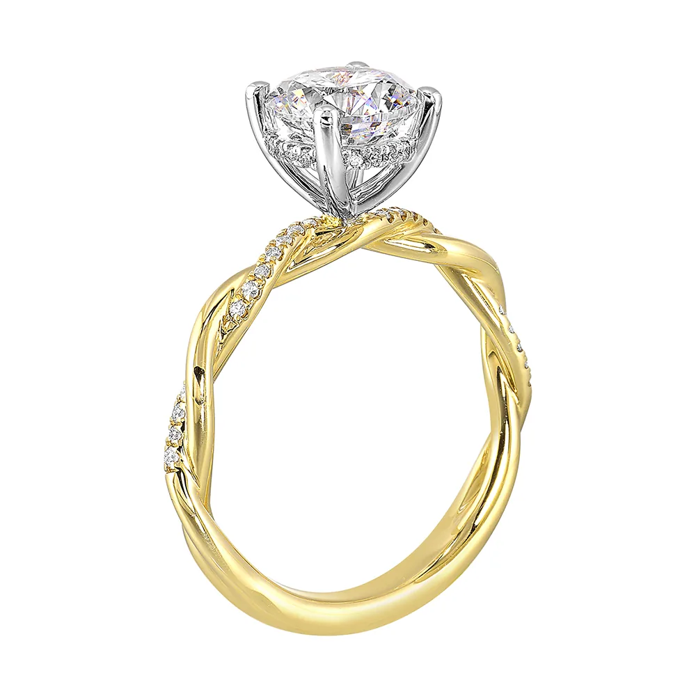 14Kt White Yellow Semi Mount 1/8Ctw For 1Ct Round Center view 3