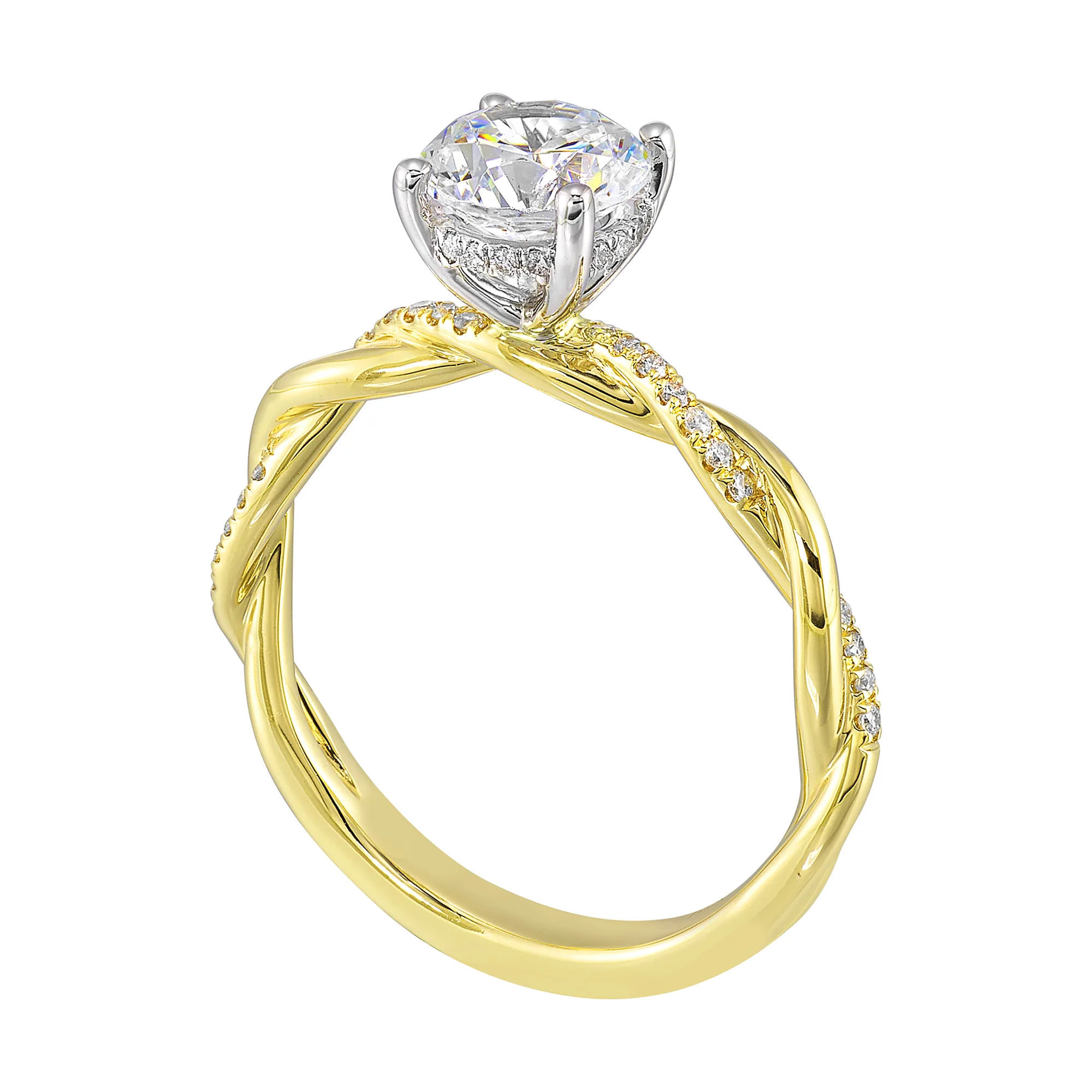 14Kt White Yellow Semi Mount 1/10Ctw For 1 1/2Ctw Round Center view 3