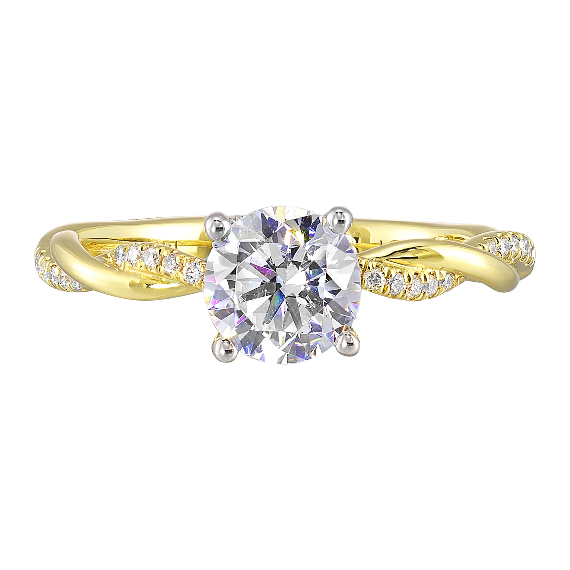 14Kt White Yellow Semi Mount 1/10Ctw For 1 1/2Ctw Round Center