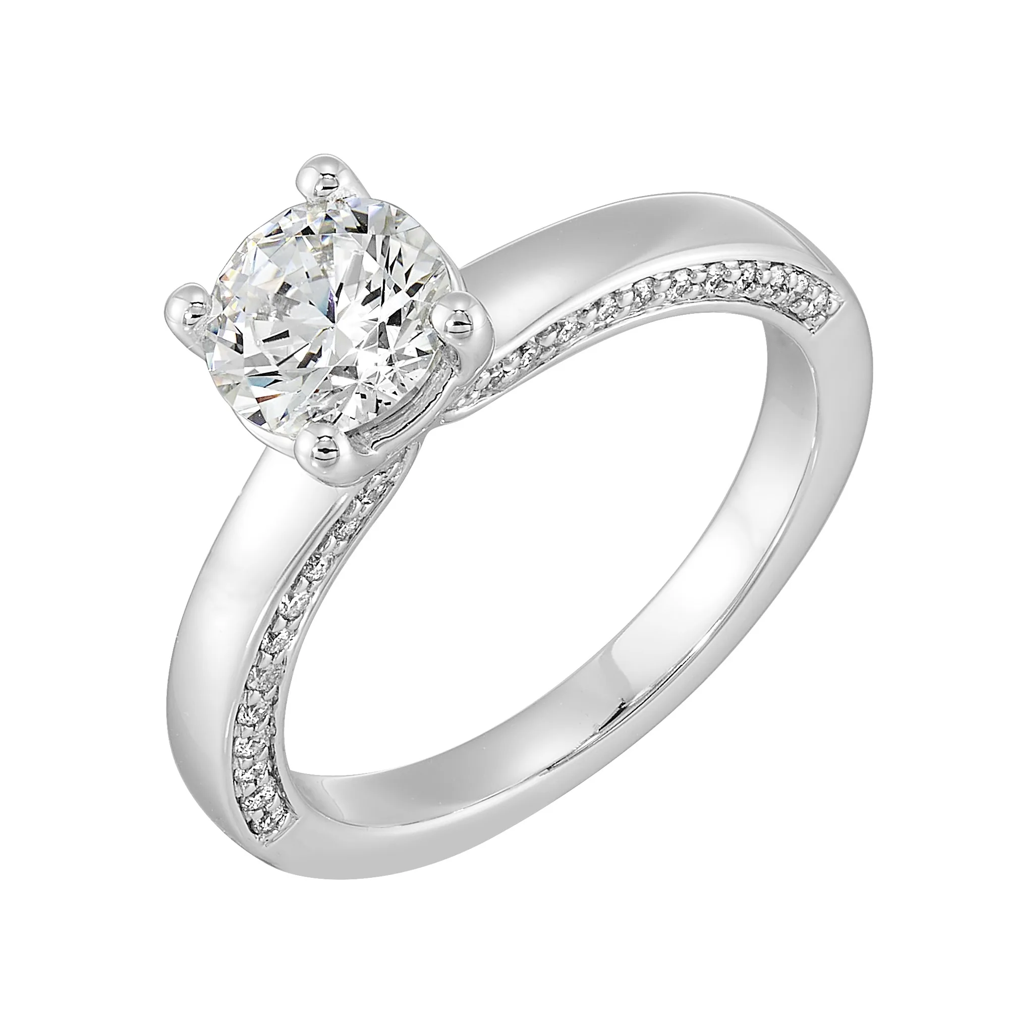 14Kt White Semi Mount 1/4Ctw For 1Ct Round Center view 2
