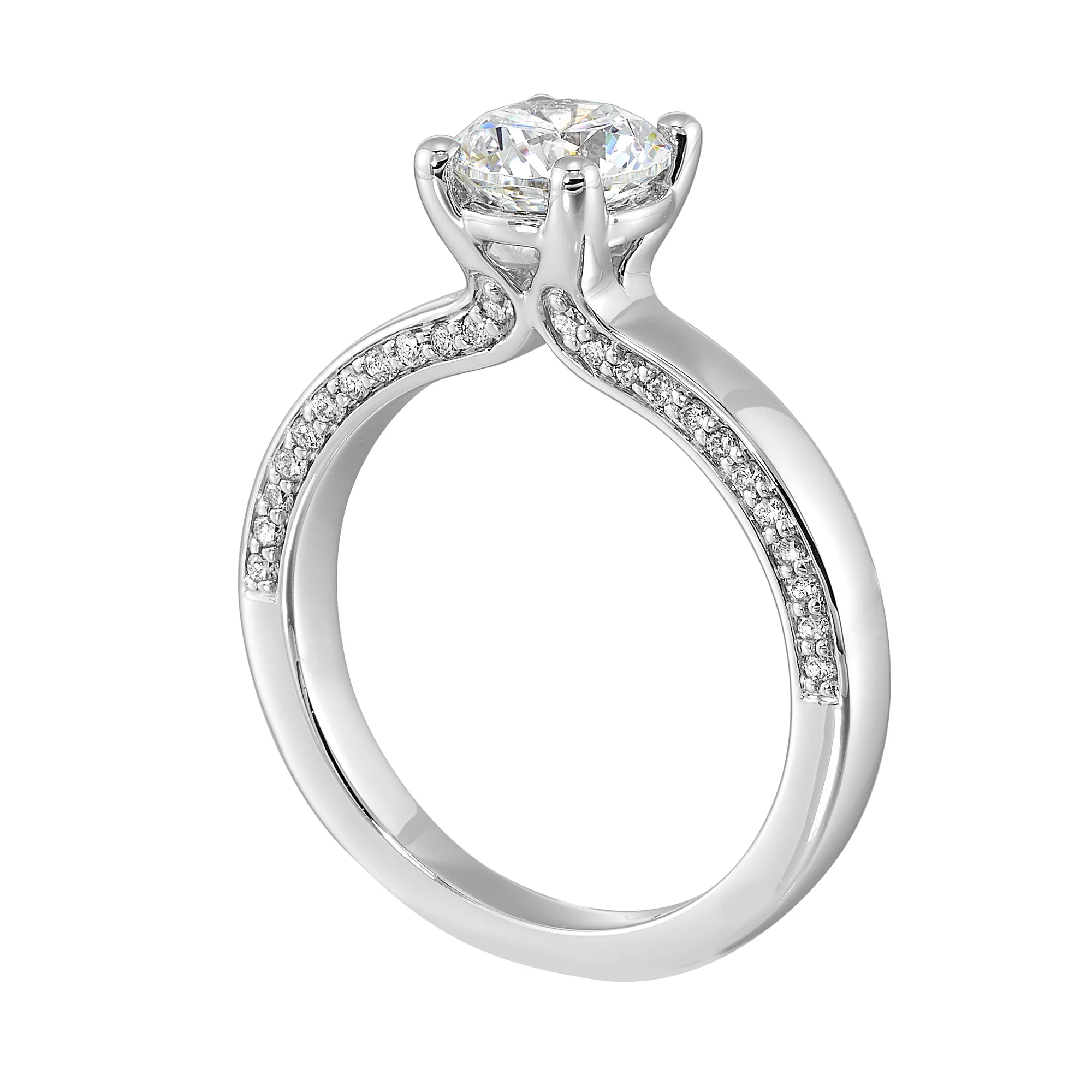 14Kt White Semi Mount 1/4Ctw For 1Ct Round Center view 3