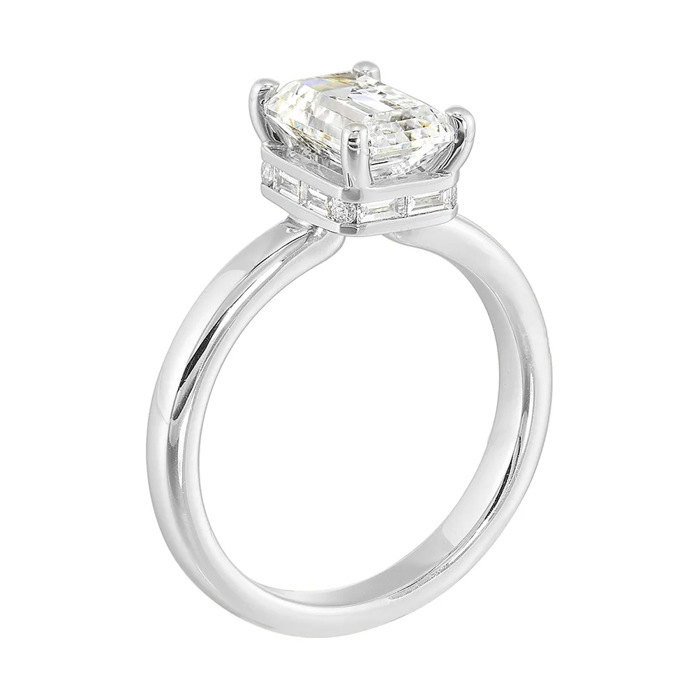 14Kt White Semi Mount 1/4Ctw For 2Ctw Emerald Cut Center view 3