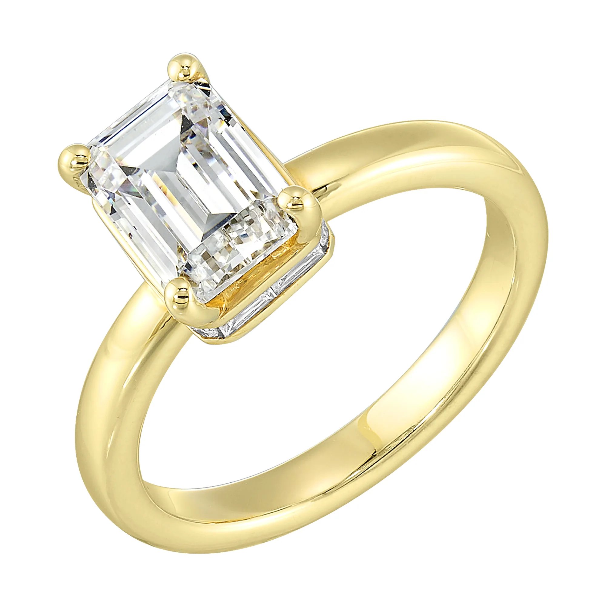 14Kt Yellow Semi Mount 1/4Ctw For 2Ctw Emerald Cut Center view 2