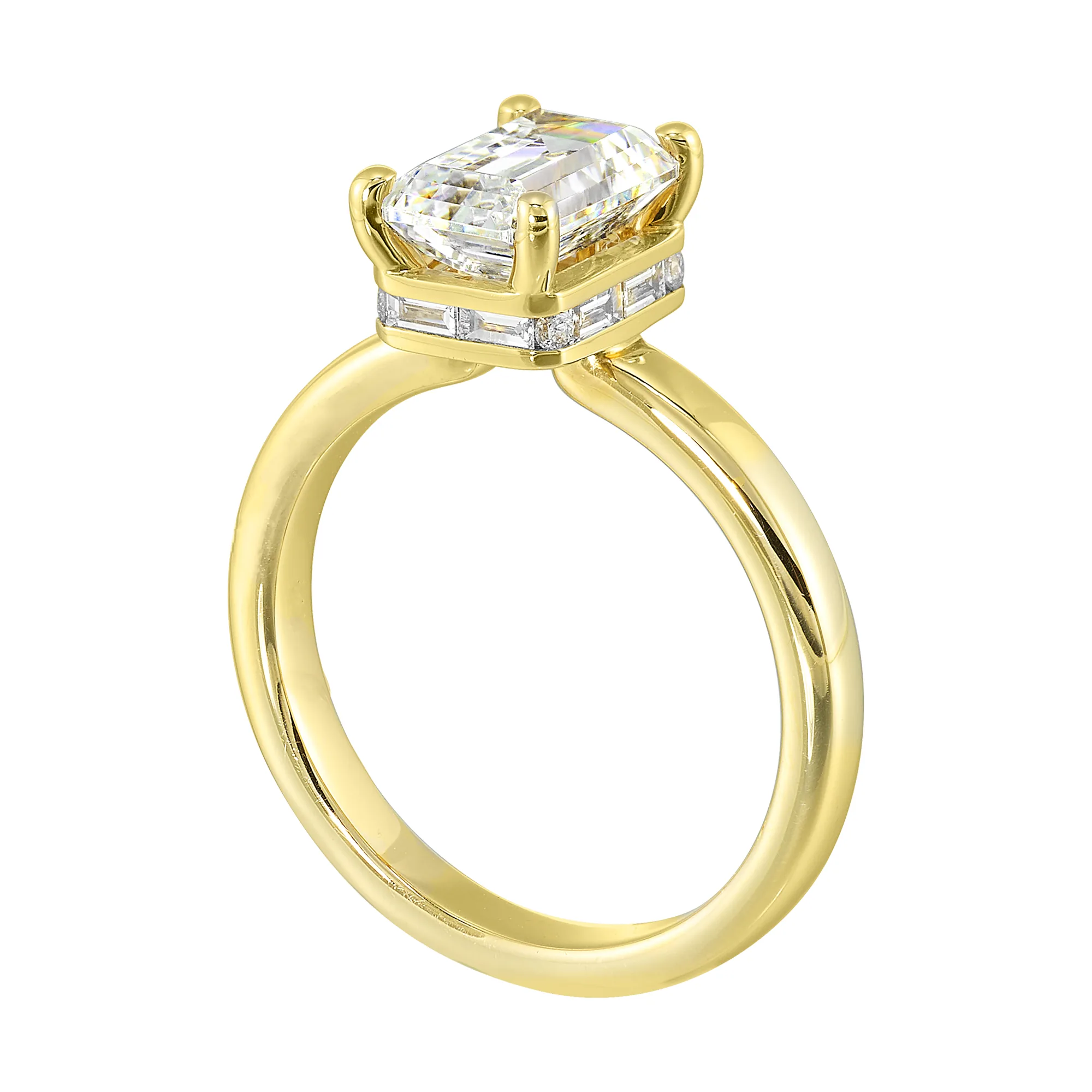 14Kt Yellow Semi Mount 1/4Ctw For 2Ctw Emerald Cut Center view 3