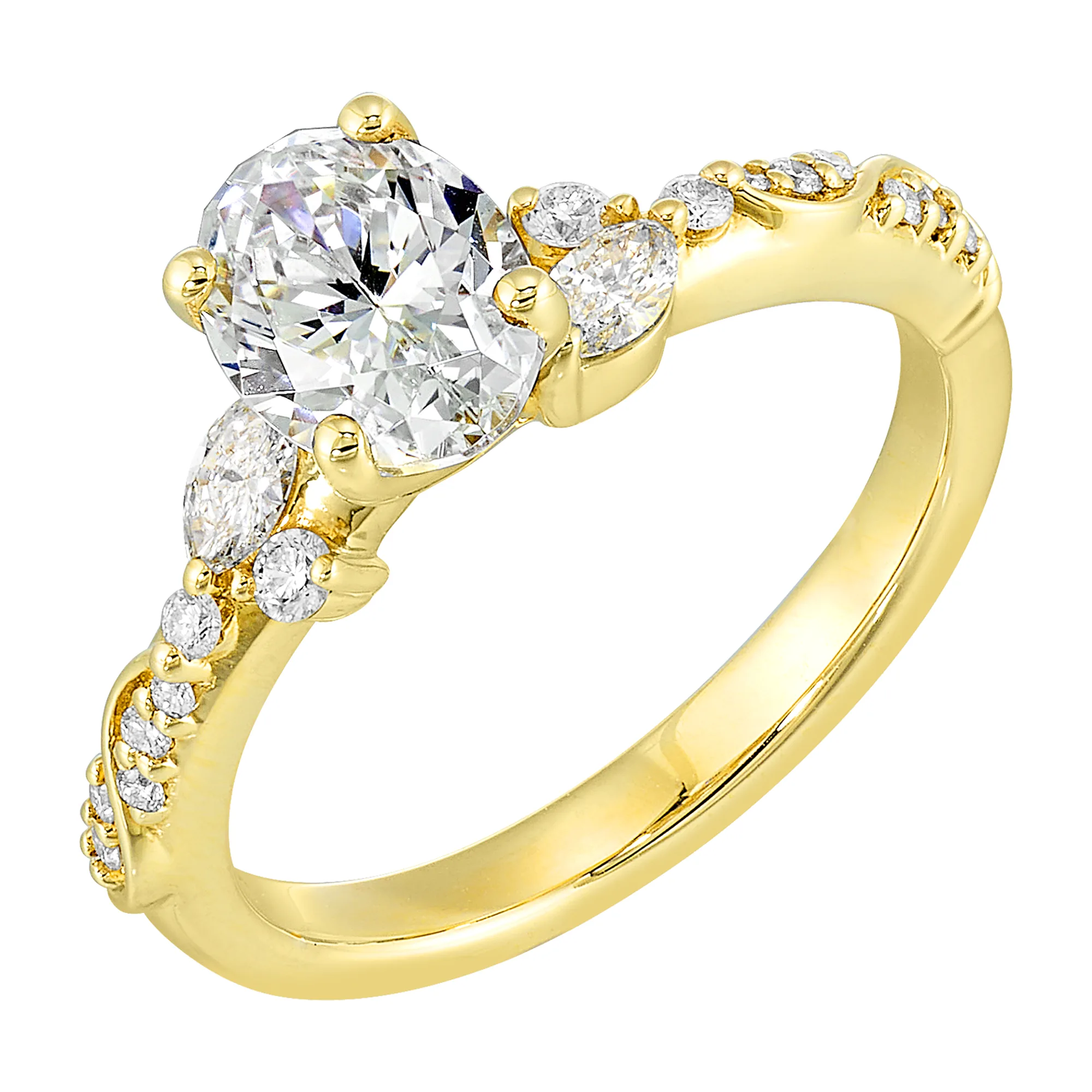 14Kt Yellow Semi Mount 1/4Ctw For 1Ctw Oval Center view 2