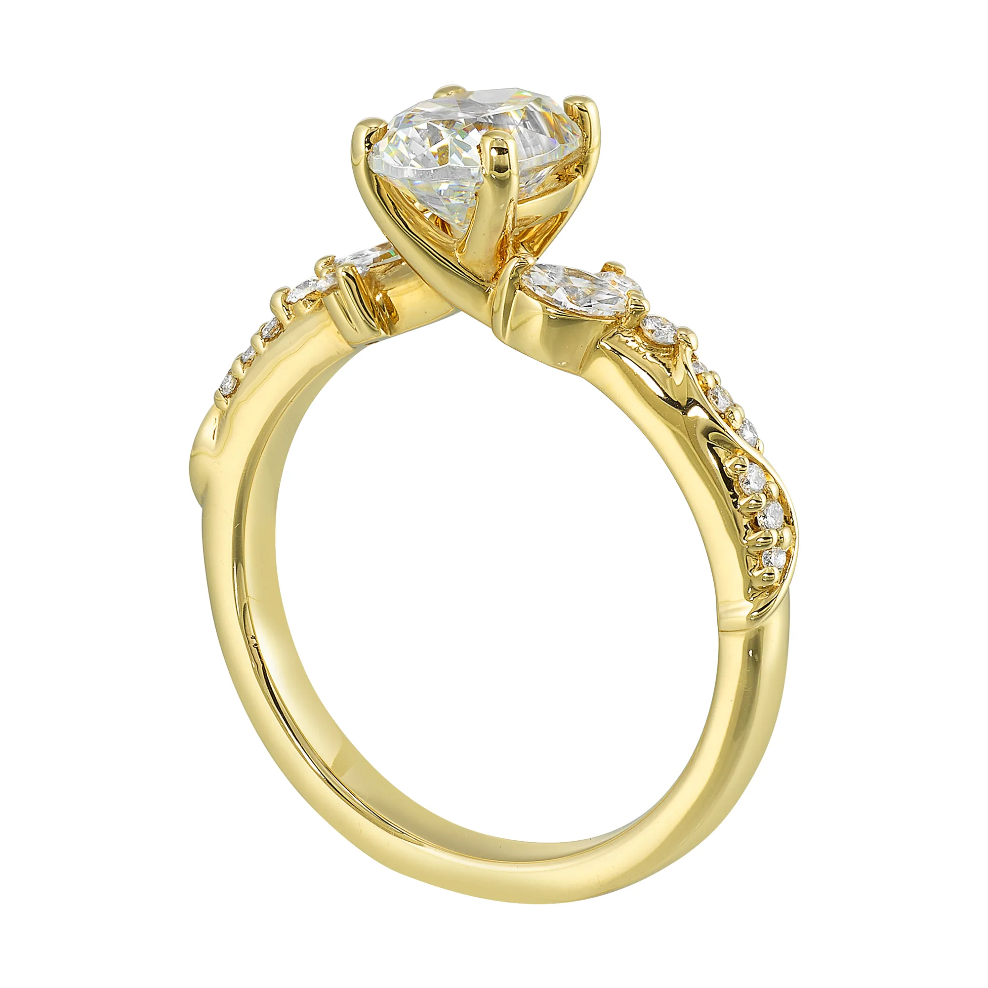 14Kt Yellow Semi Mount 1/4Ctw For 1Ctw Oval Center view 3