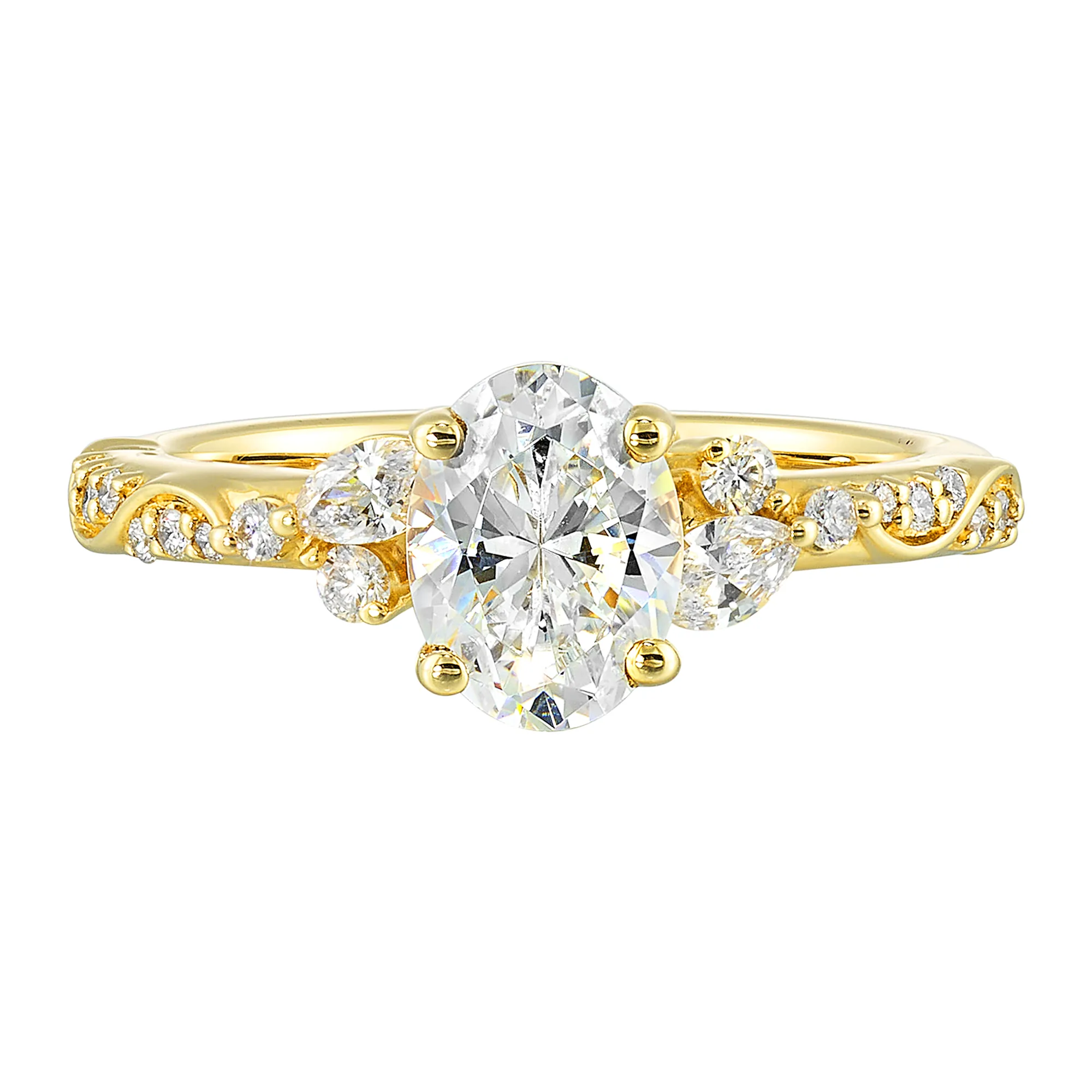 14Kt Yellow Semi Mount 1/4Ctw For 1Ctw Oval Center