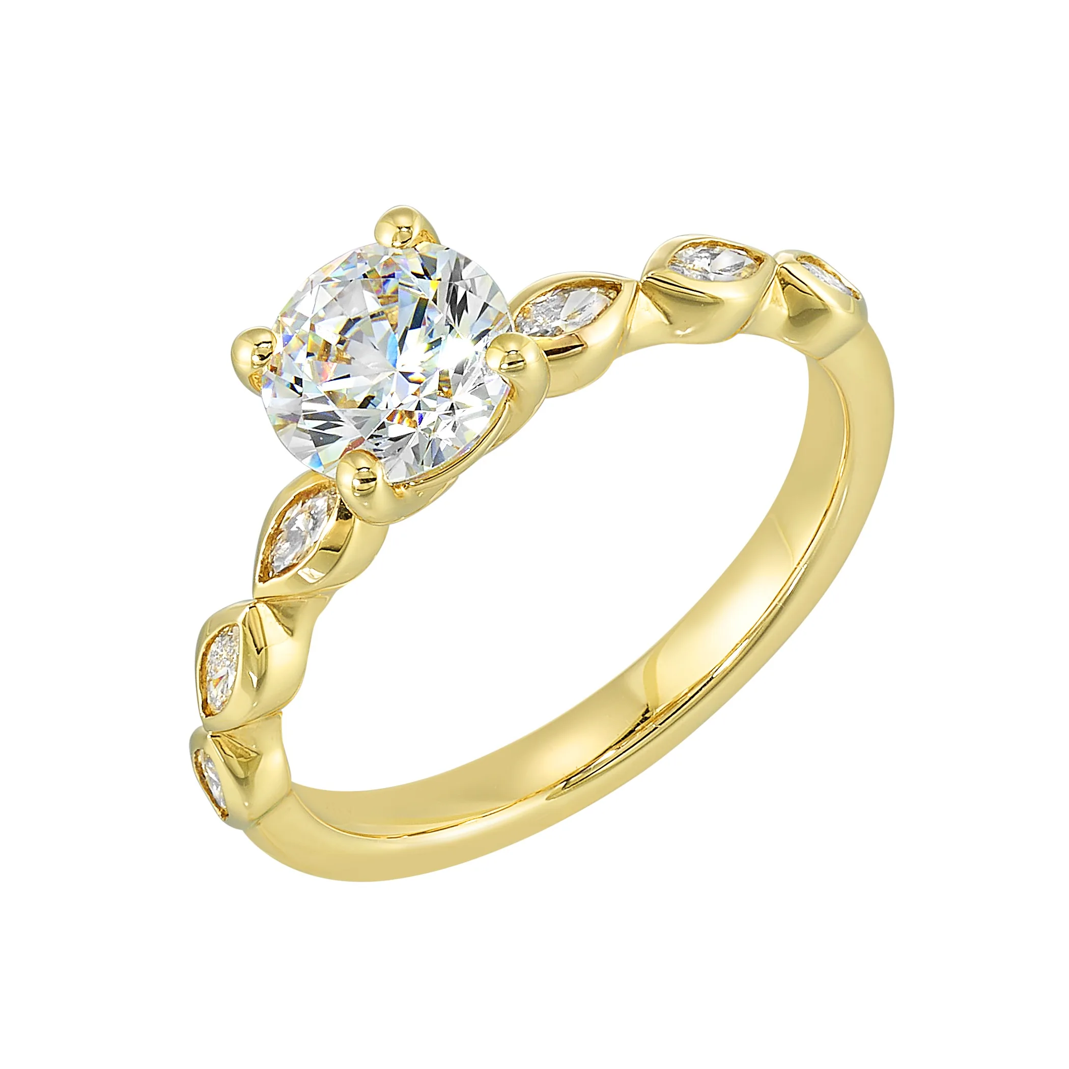 14Kt Yellow Semi Mount 1/4Ctw For 1Ctw Round Center view 2