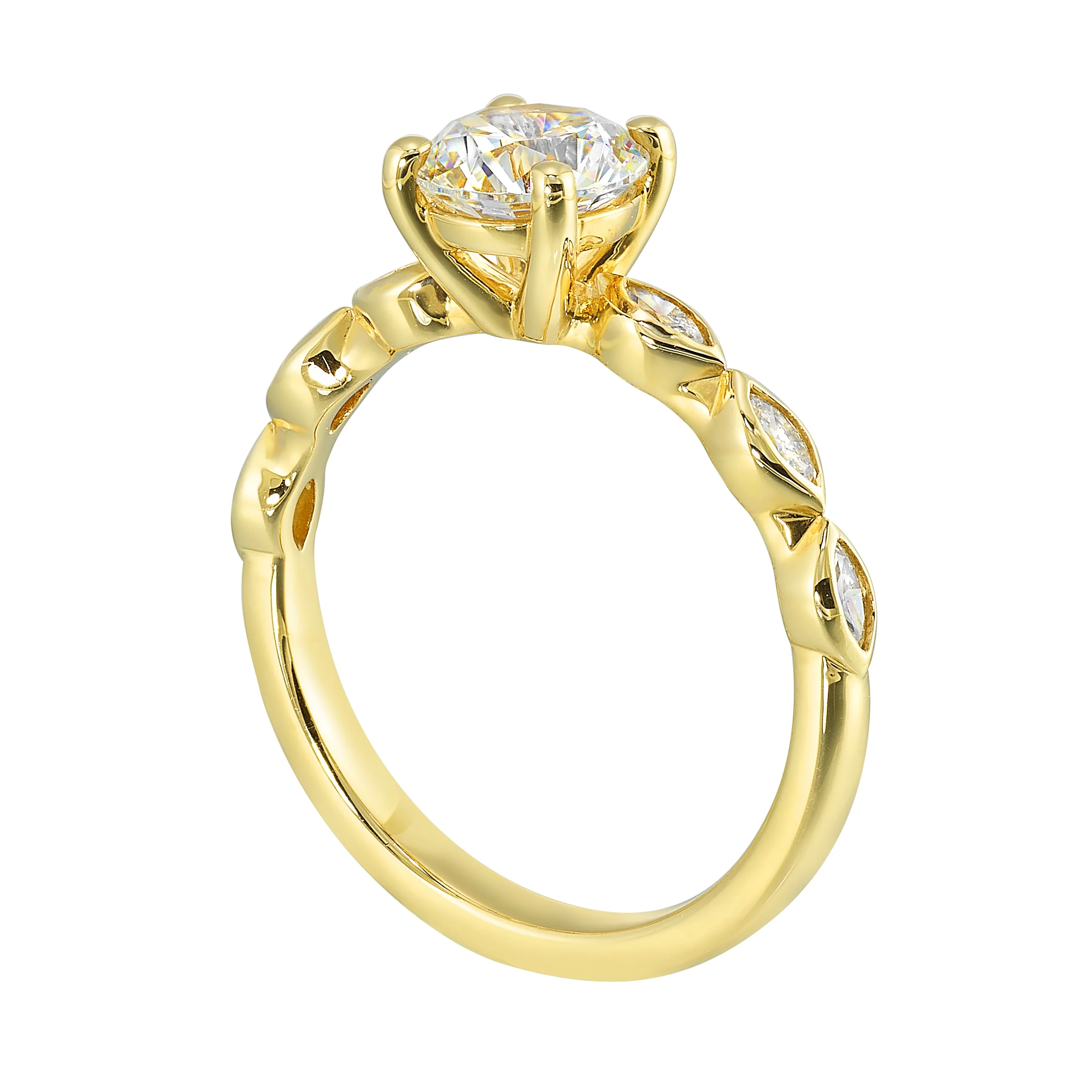 14Kt Yellow Semi Mount 1/4Ctw For 1Ctw Round Center view 3