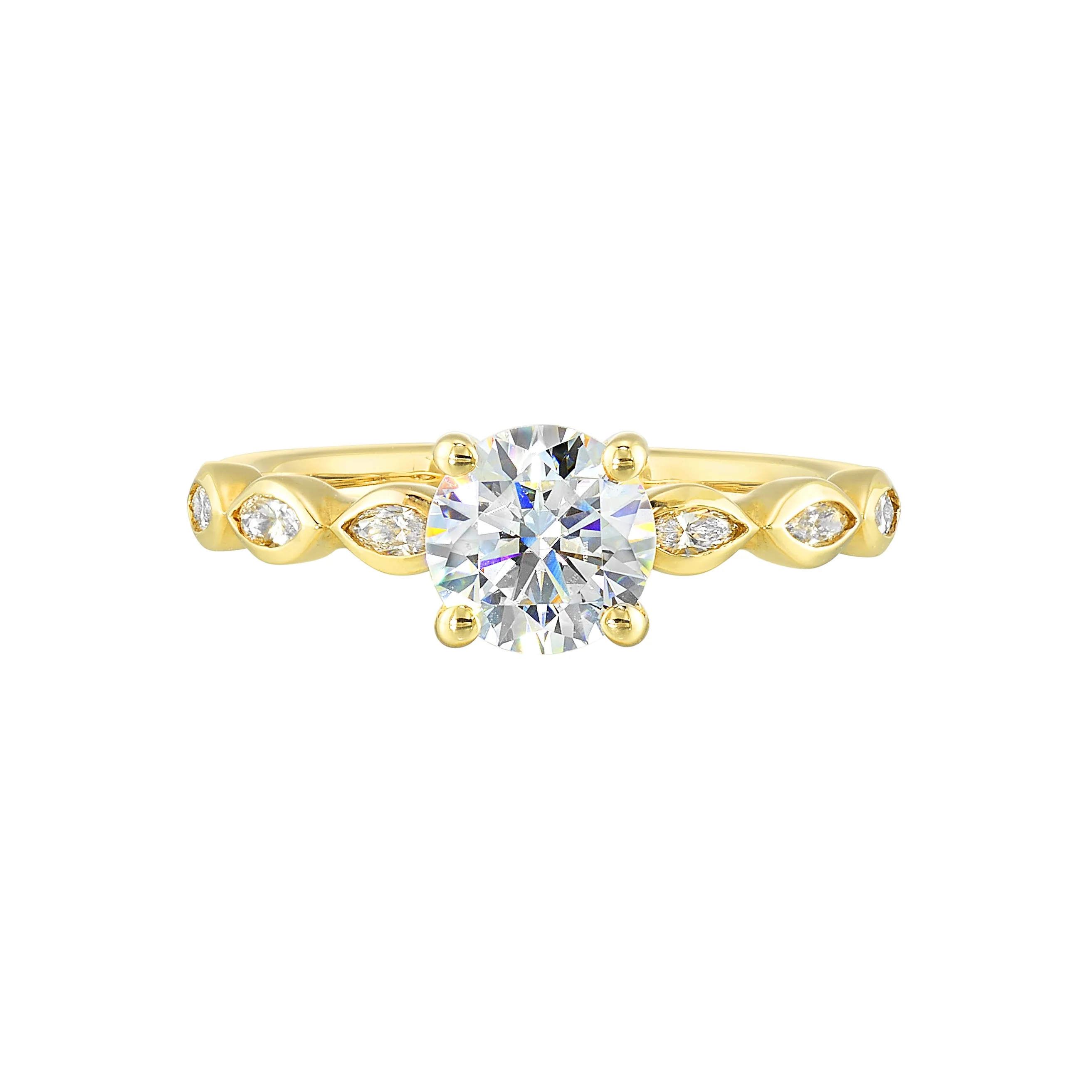 14Kt Yellow Semi Mount 1/4Ctw For 1Ctw Round Center