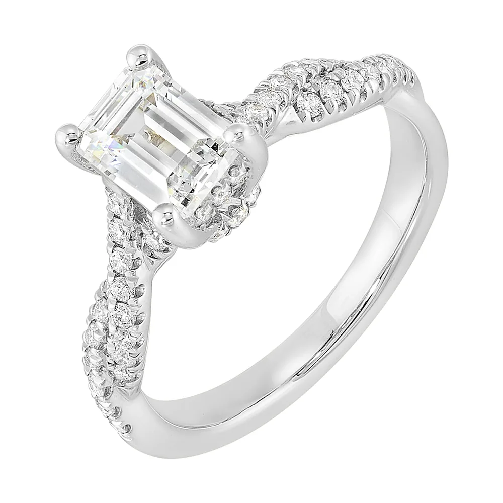 14Kt White Semi Mount 1/3Ctw For 1 1/2Ct Emerald Cut Center view 2