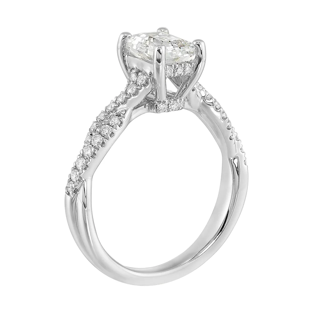 14Kt White Semi Mount 1/3Ctw For 1 1/2Ct Emerald Cut Center view 3