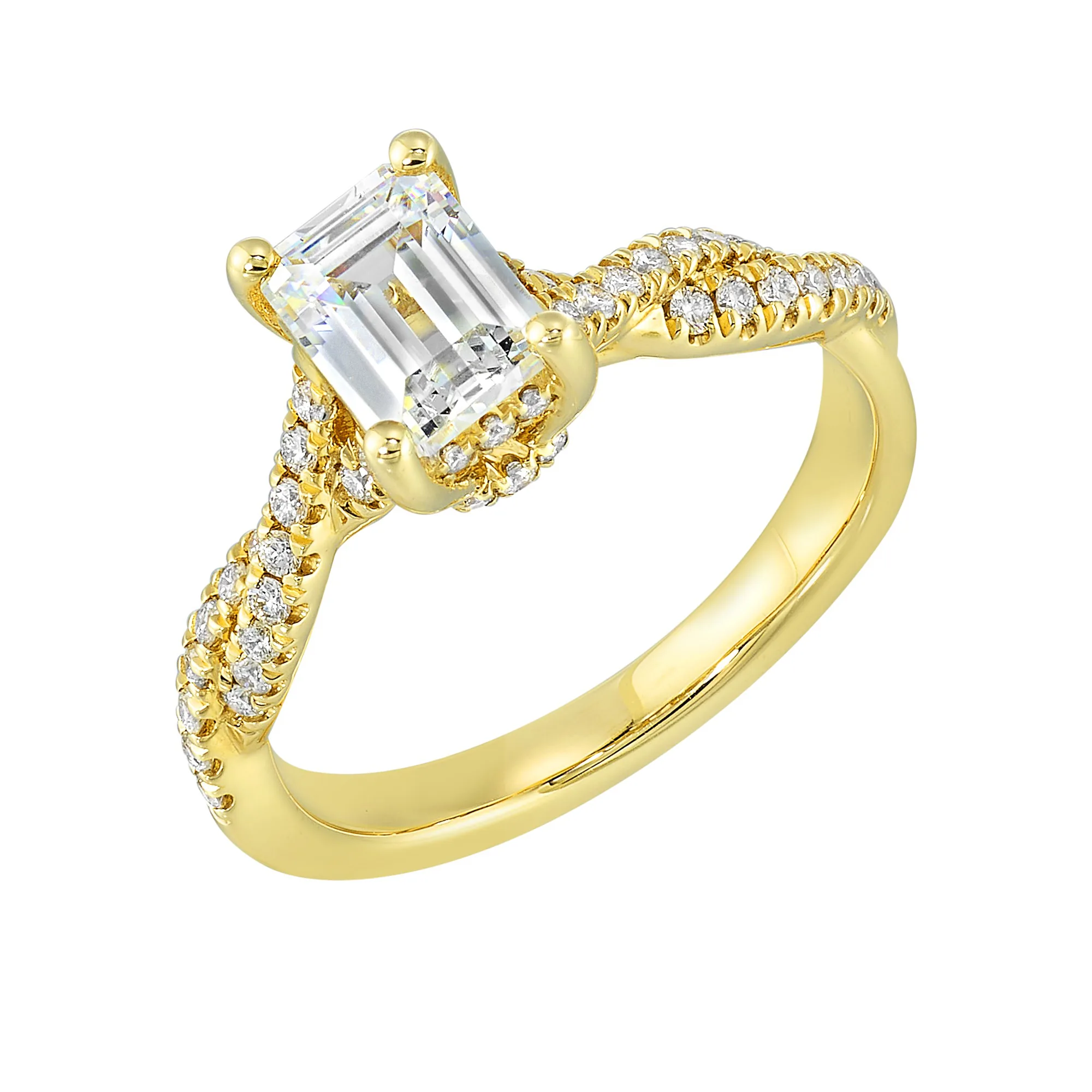 14Kt Yellow Semi Mount 1/3Ctw For 1 1/2Ctw Emerald Cut Center view 2