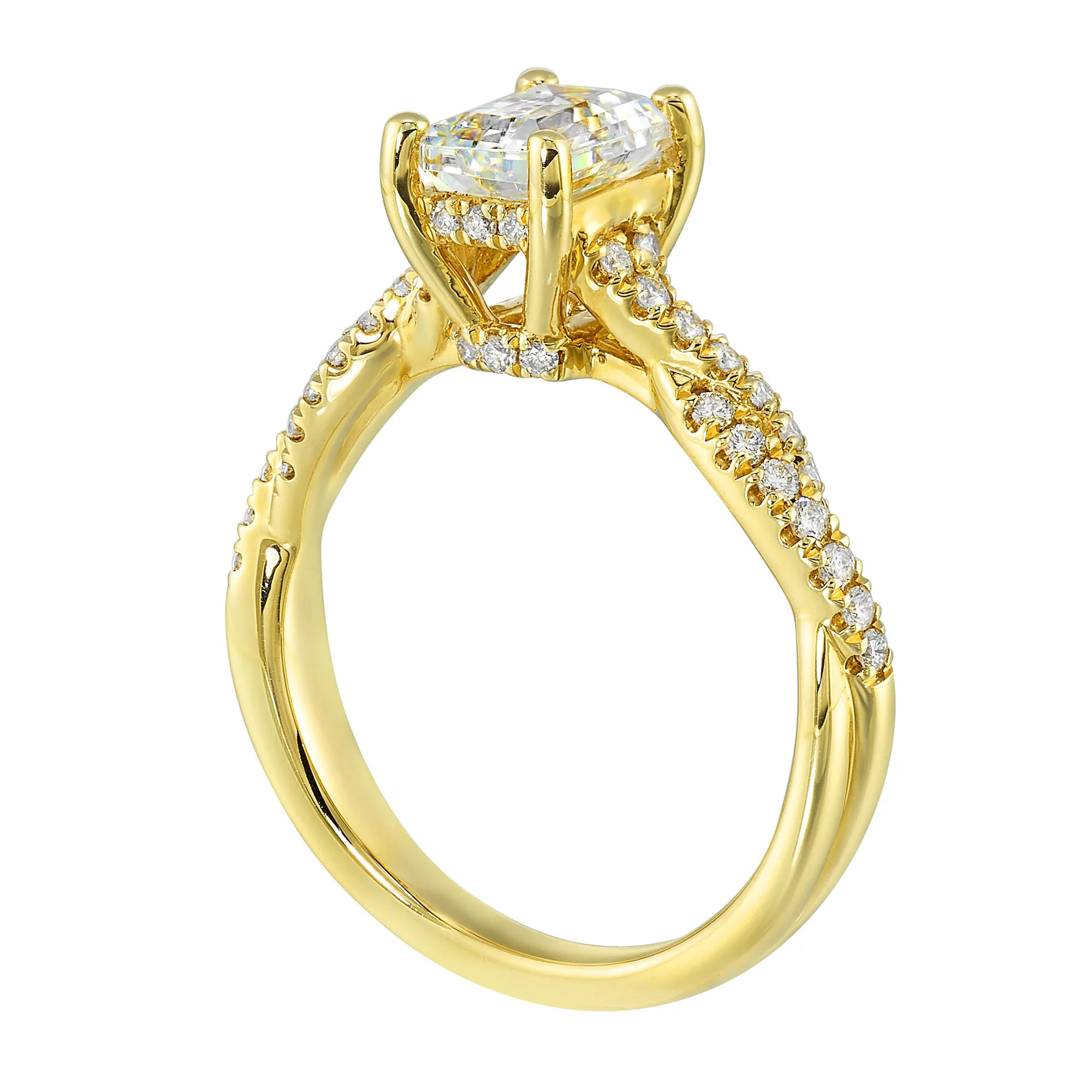 14Kt Yellow Semi Mount 1/3Ctw For 1 1/2Ctw Emerald Cut Center view 3