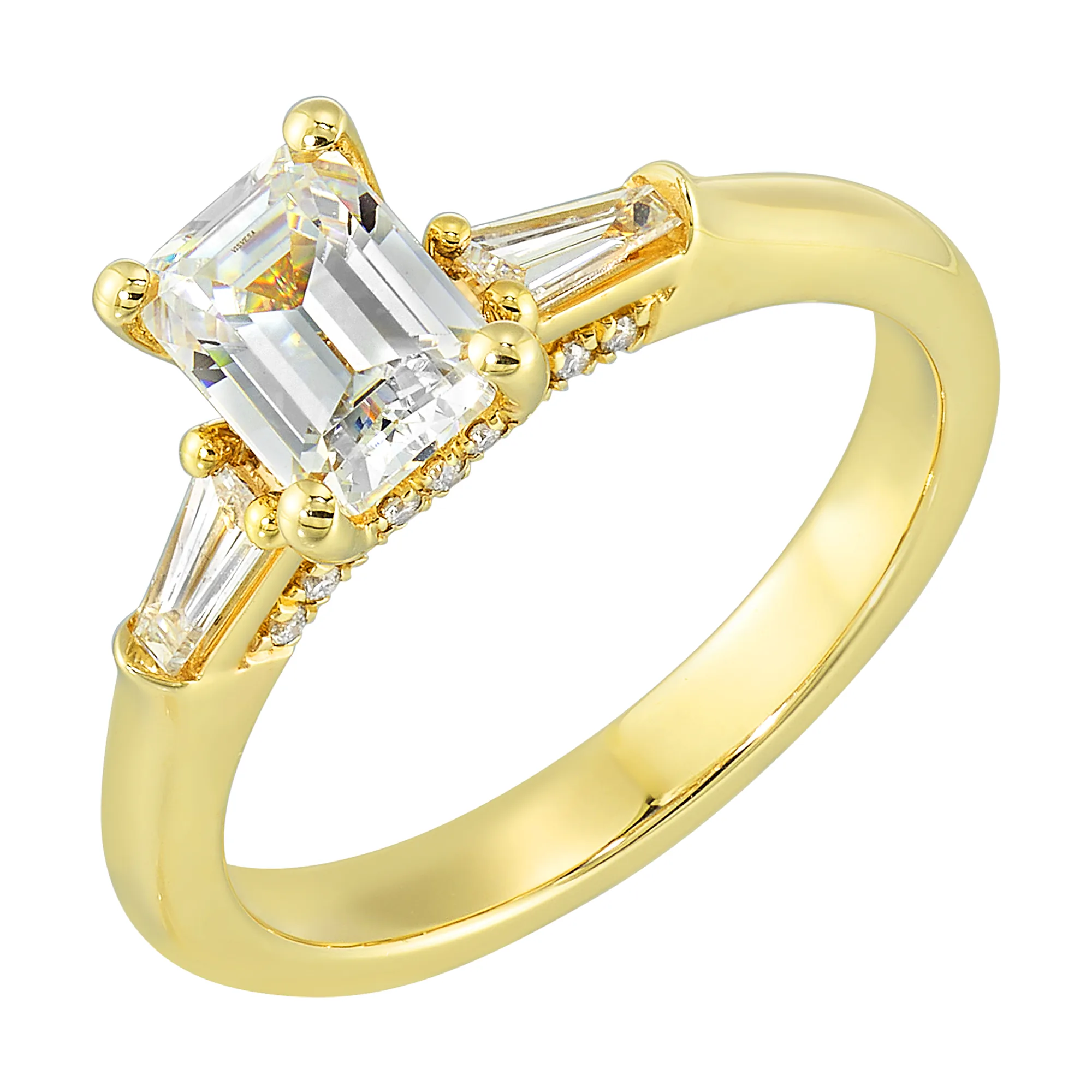 14Kt Yellow Semi Mount 1/3Ctw For 1 1/2Ctw Emerald Cut Center view 2