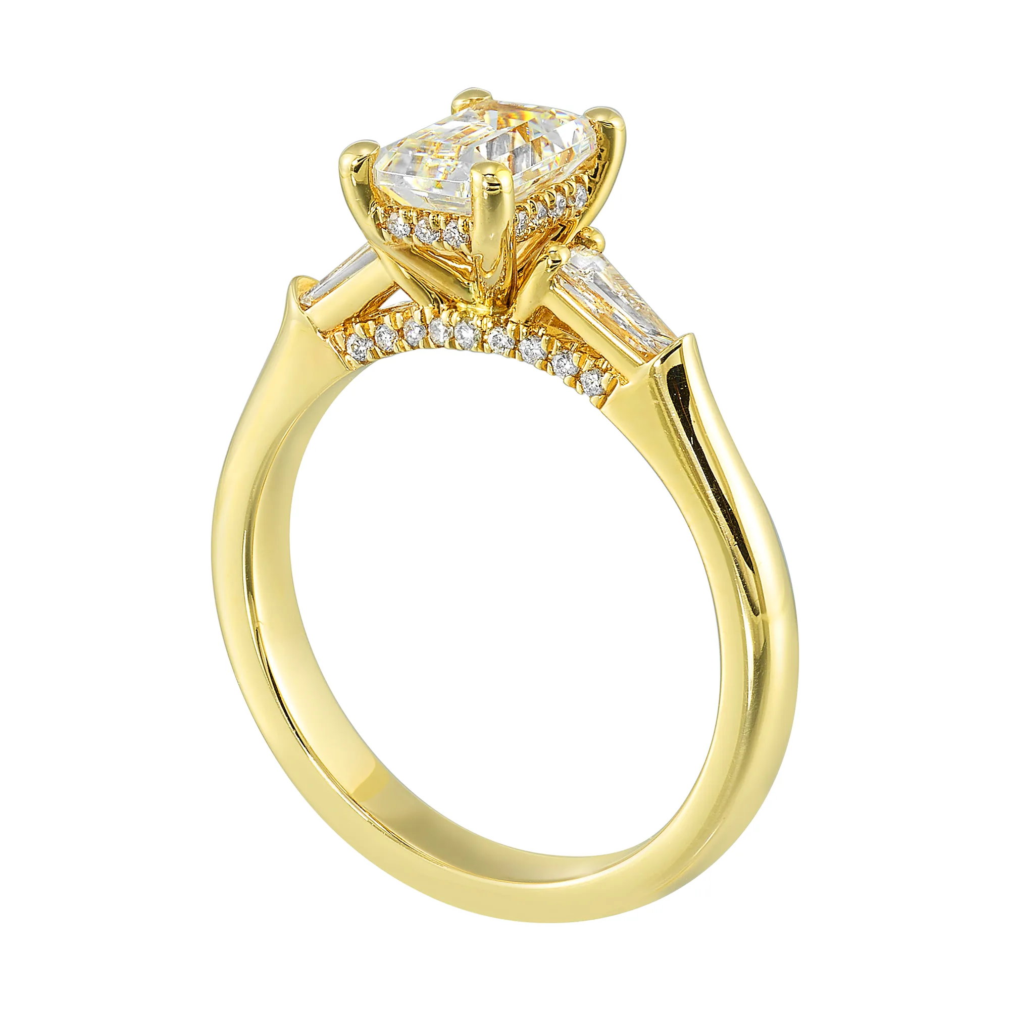 14Kt Yellow Semi Mount 1/3Ctw For 1 1/2Ctw Emerald Cut Center view 3
