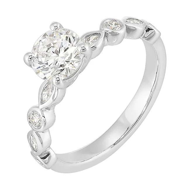 14Kt White Semi Mount 1/4Ctw For 1Ctw Round Center