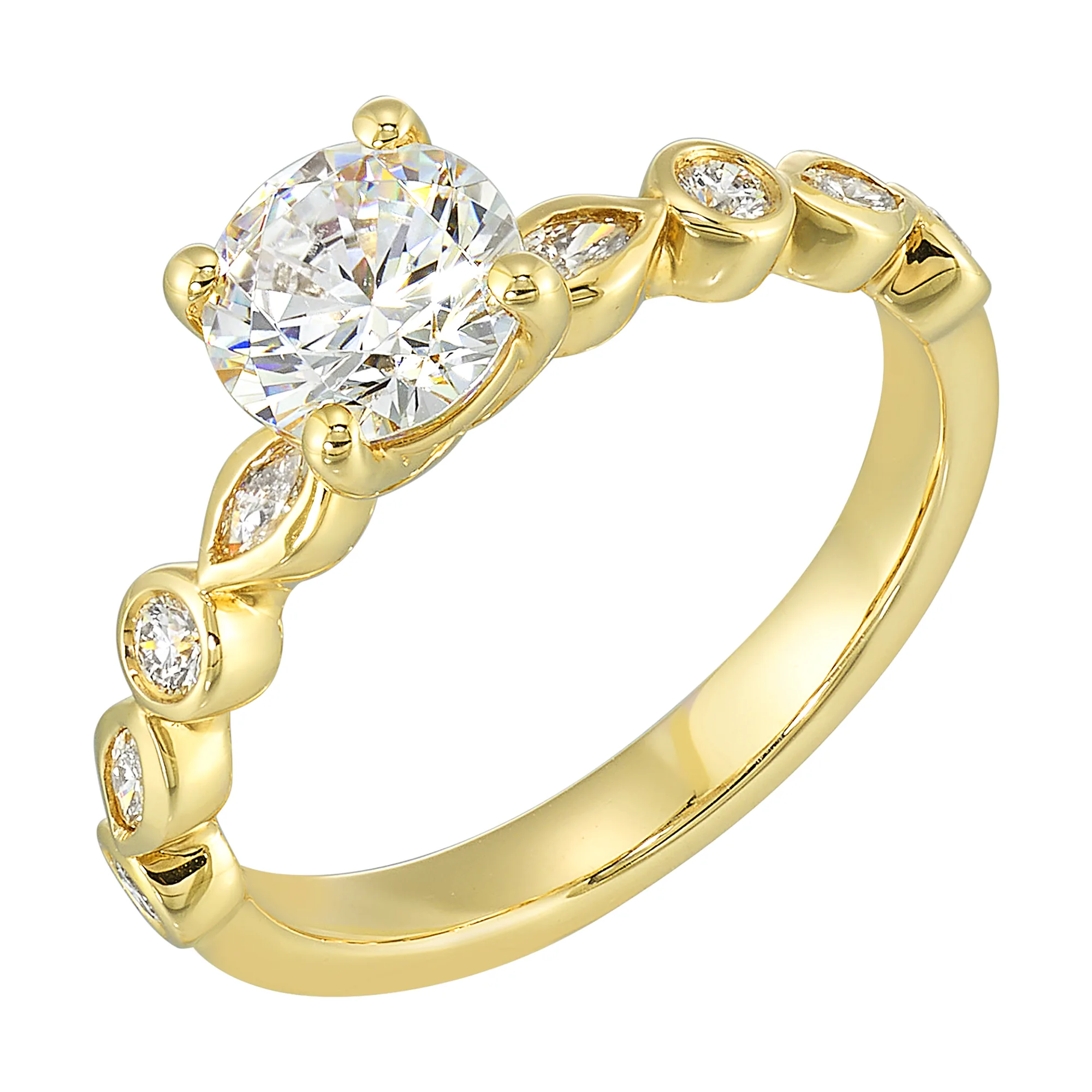 14Kt Yellow Semi Mount 1/4Ctw For 1Ct Round Center view 2