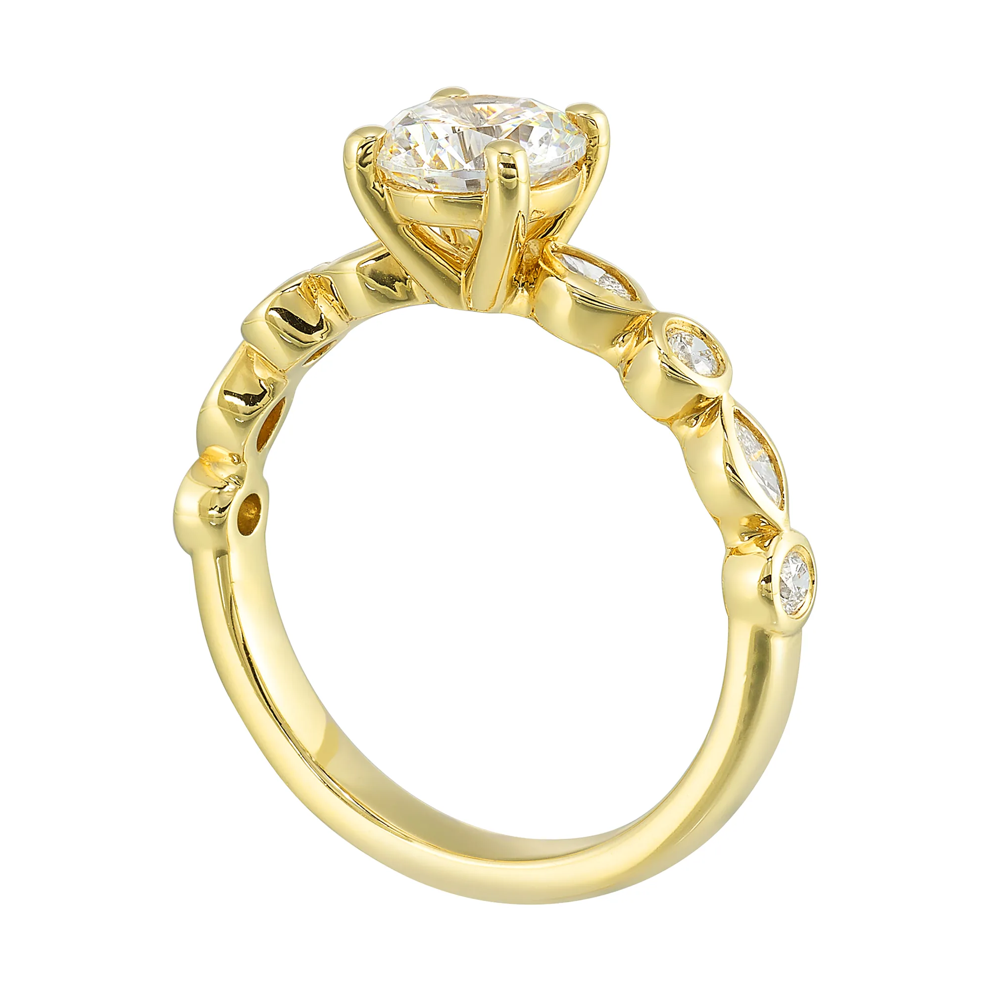 14Kt Yellow Semi Mount 1/4Ctw For 1Ct Round Center view 3