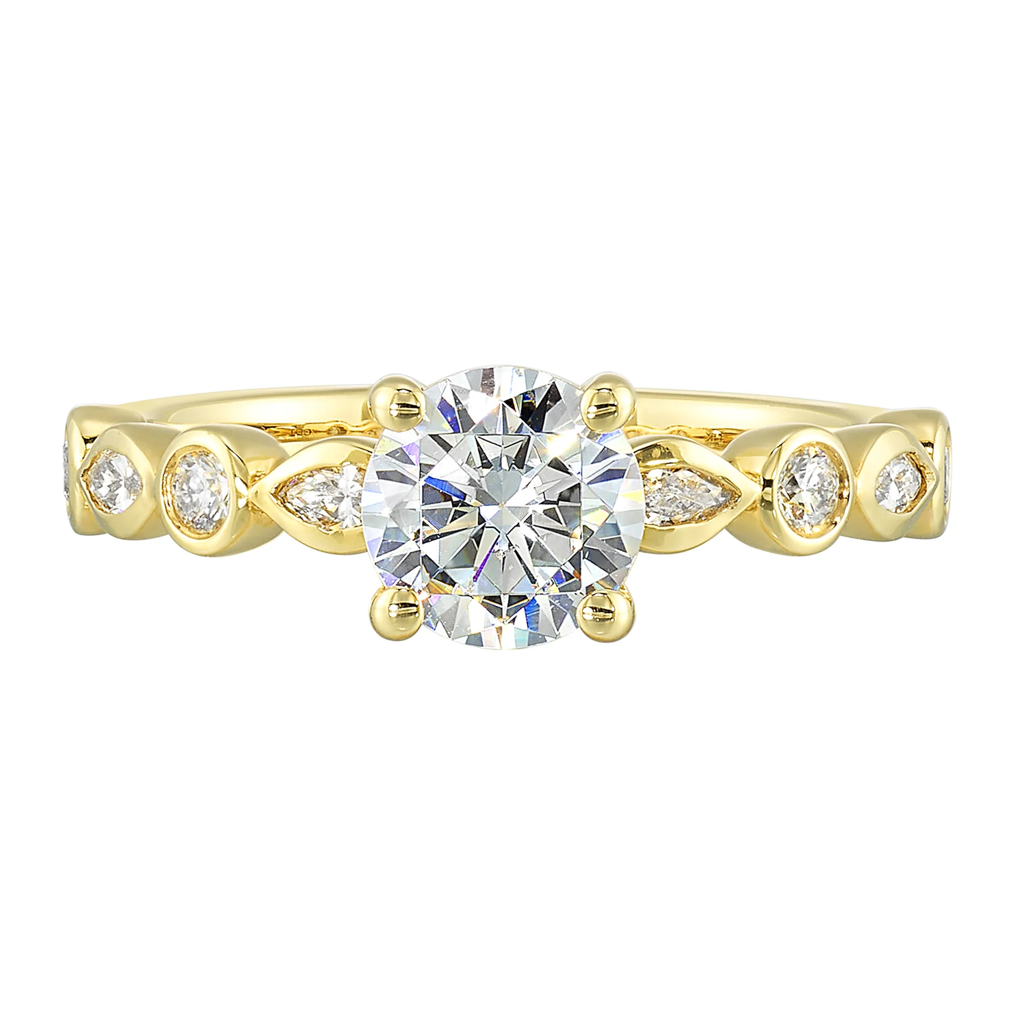 14Kt Yellow Semi Mount 1/4Ctw For 1Ct Round Center