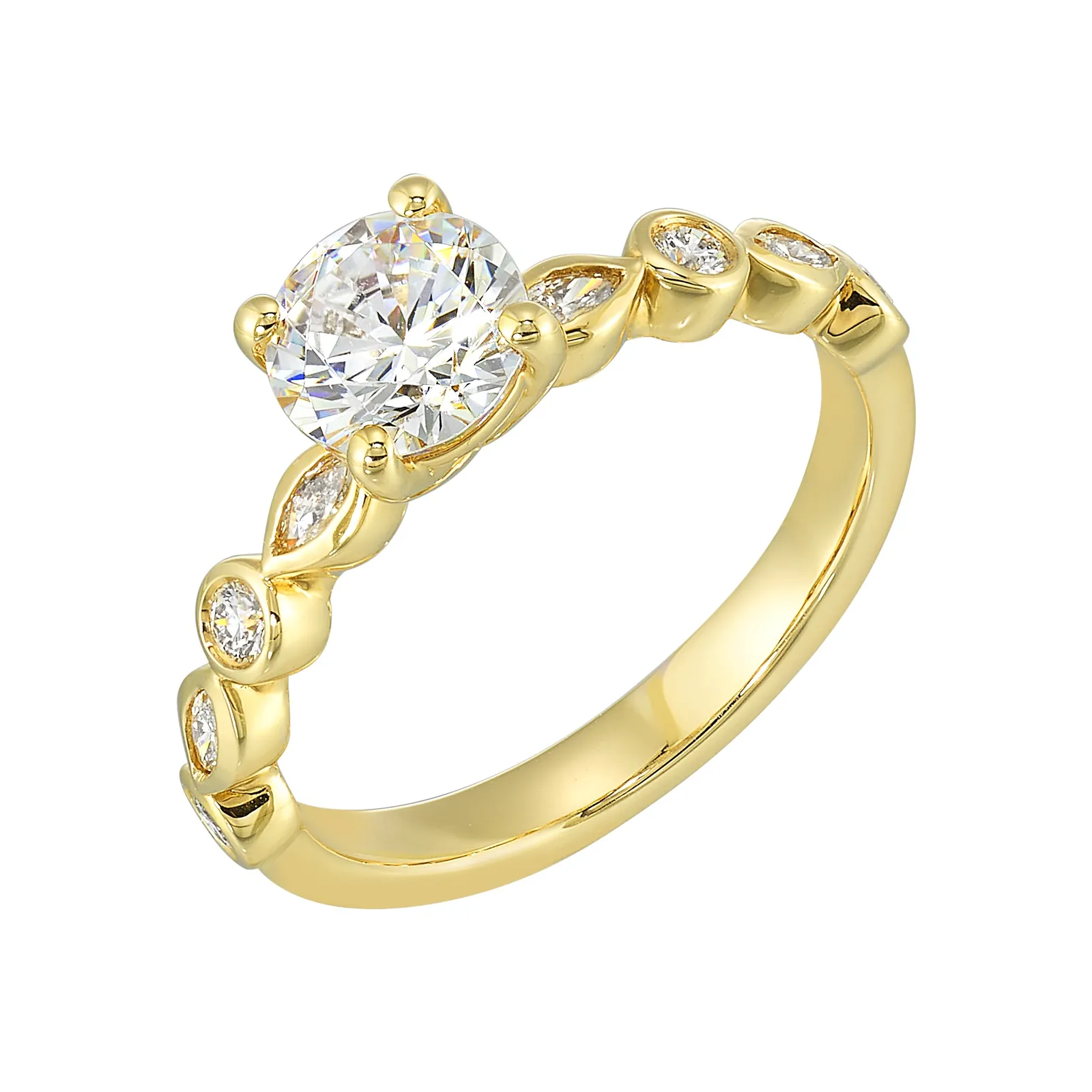 14Kt Yellow Semi Mount 1/3Ctw For 1Ctw Round Center view 2