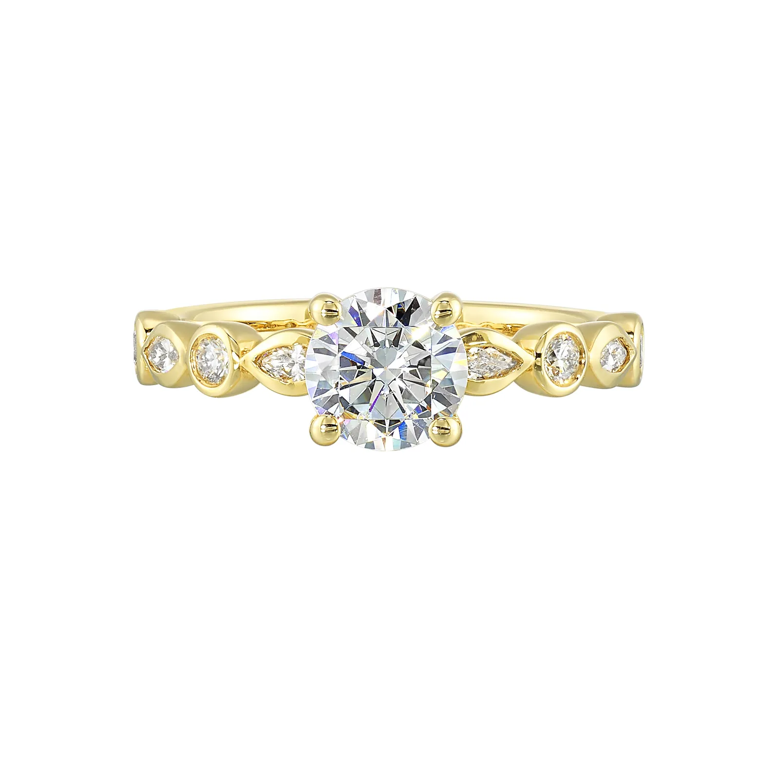 14Kt Yellow Semi Mount 1/3Ctw For 1Ctw Round Center