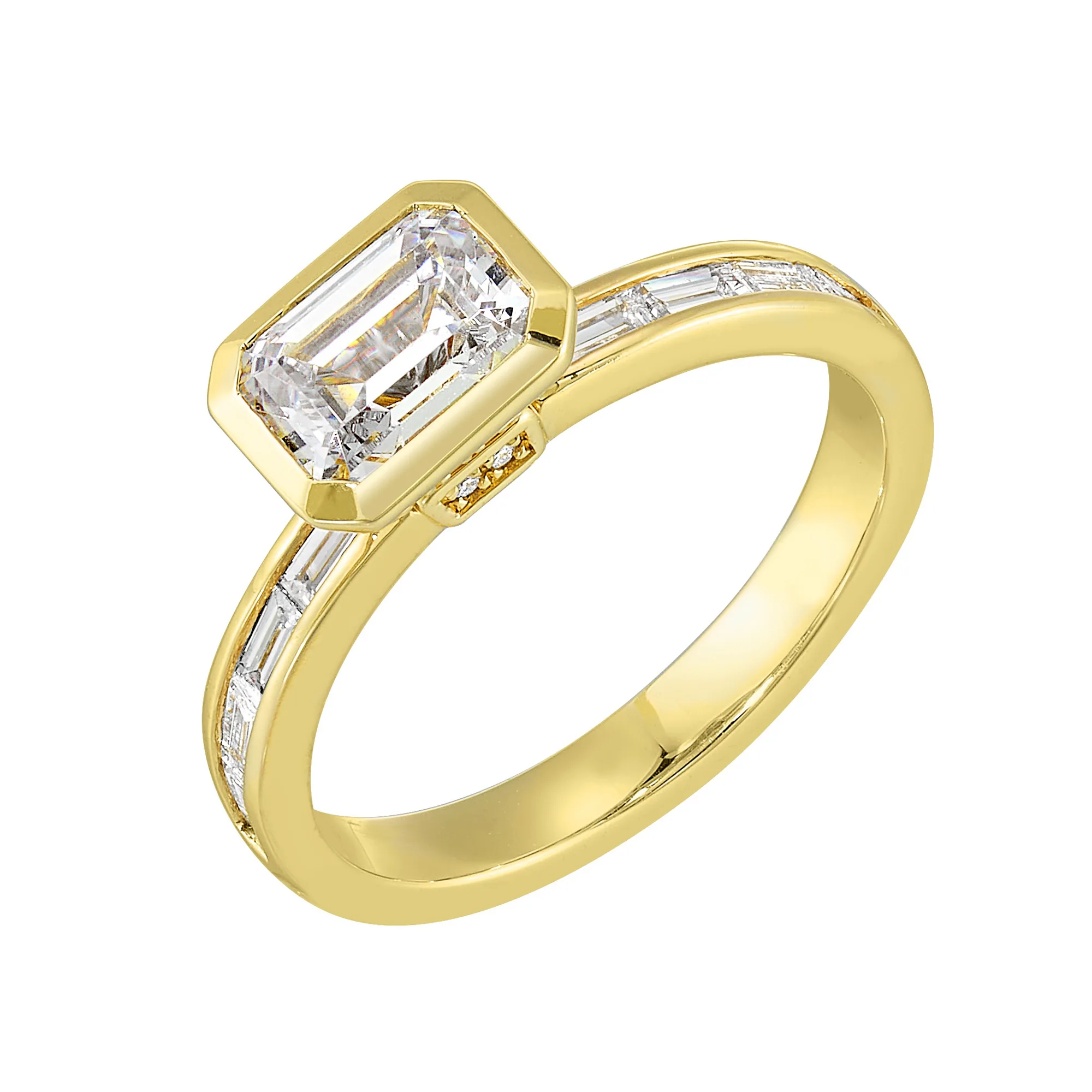 14Kt Yellow Semi Mount 1/2Ctw For 1Ct Emerald Cut Center view 2