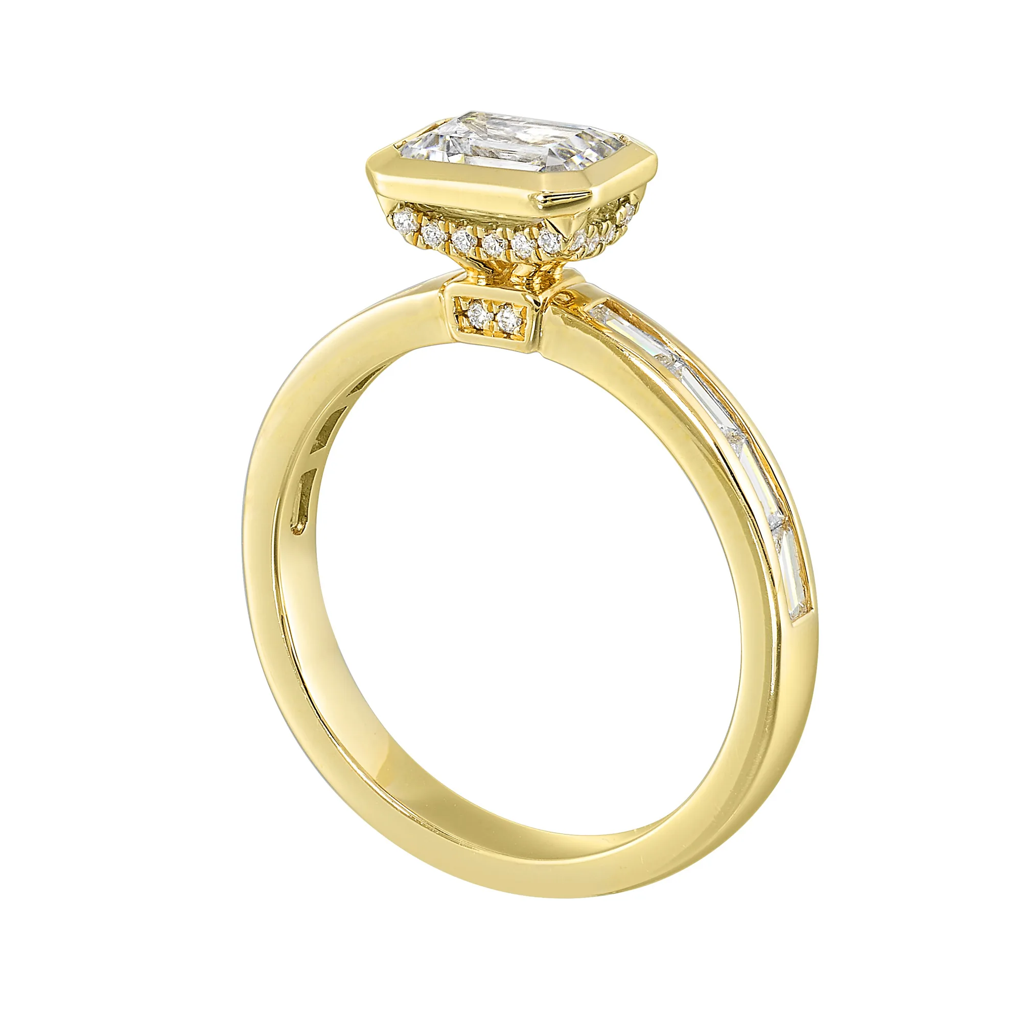 14Kt Yellow Semi Mount 1/2Ctw For 1Ct Emerald Cut Center view 3