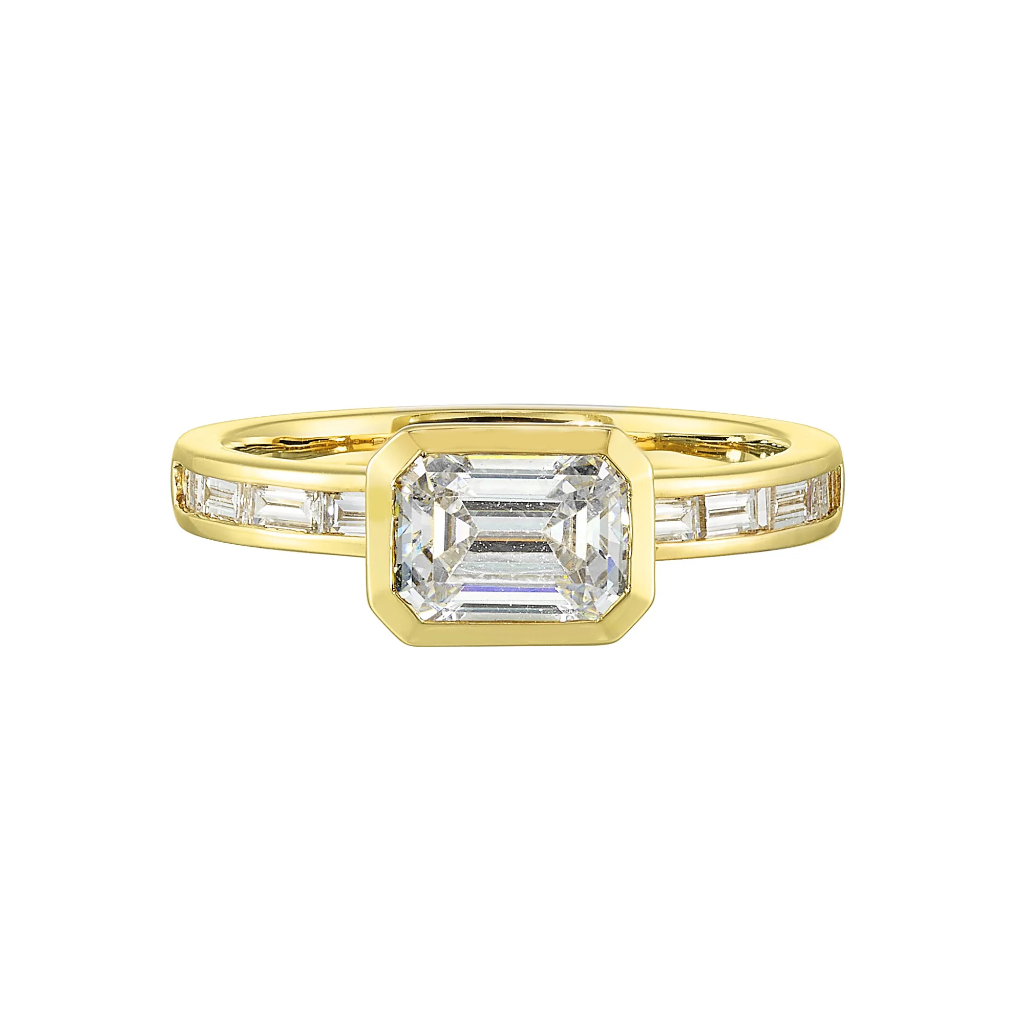 14Kt Yellow Semi Mount 1/2Ctw For 1Ct Emerald Cut Center