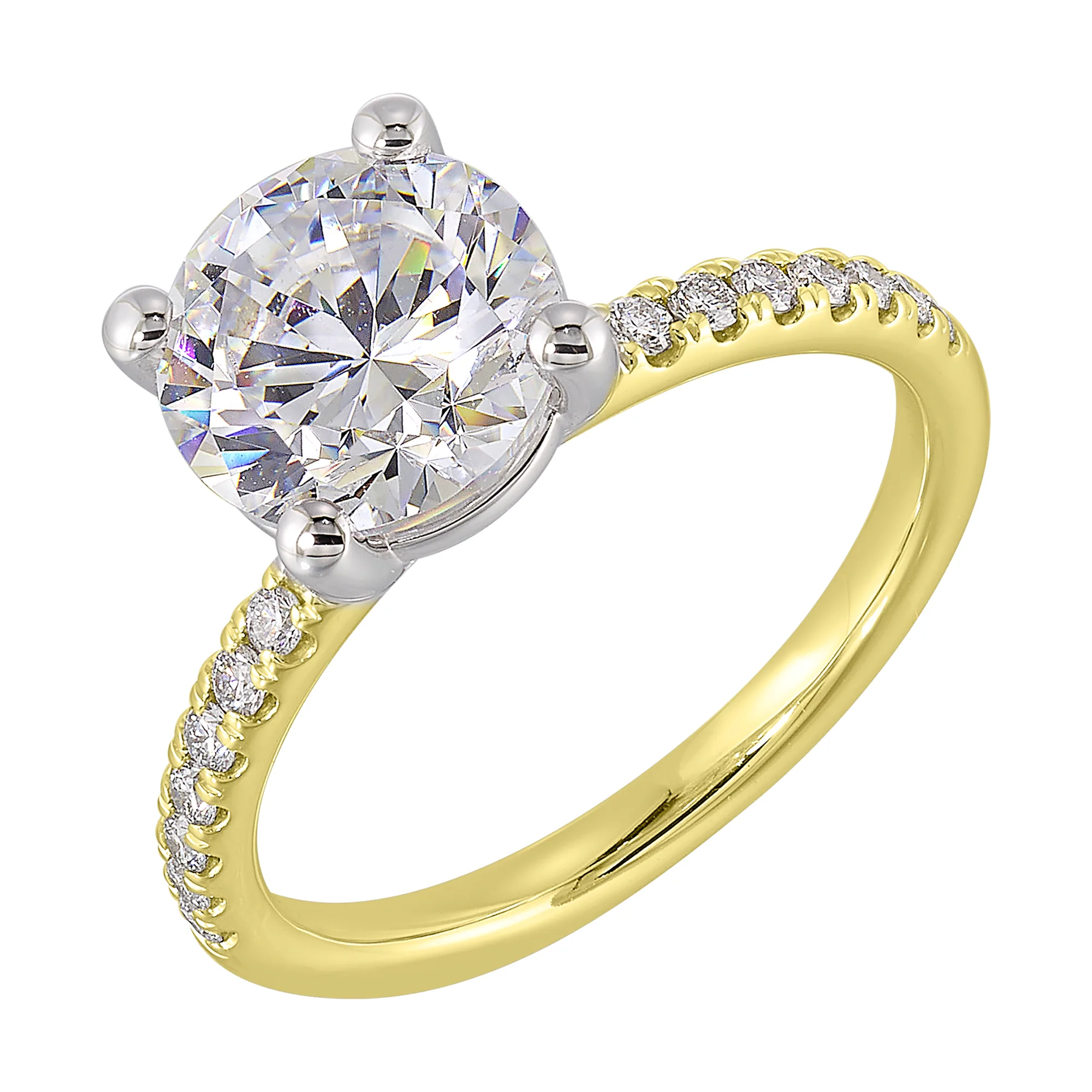 14Kt White Yellow Semi Mount 1/5Ctw For 2Ct Round Center view 2