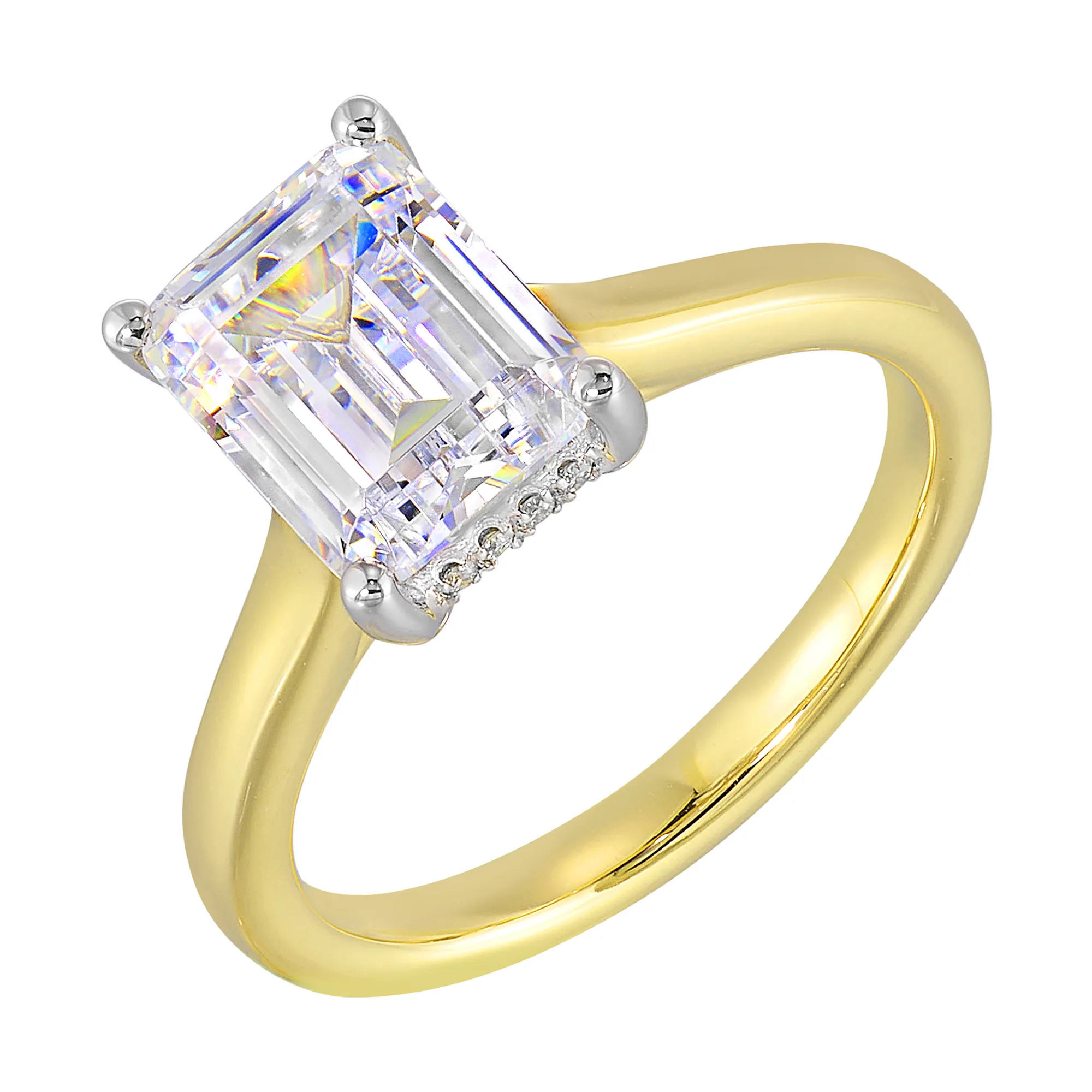 14Kt White Yellow Semi Mount 1/12Ctw For 2 1/2Ct Emerald Cut Center view 2