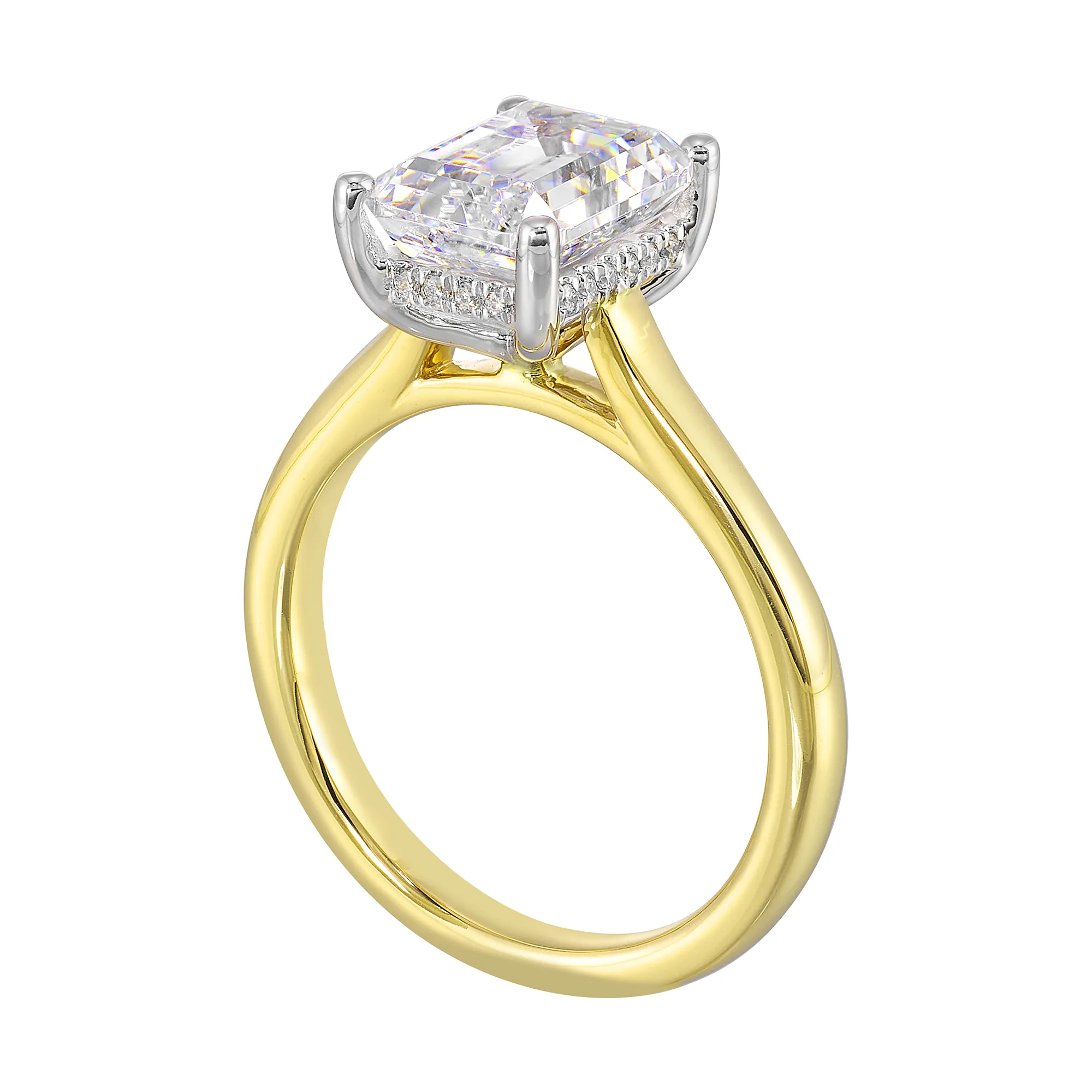 14Kt White Yellow Semi Mount 1/12Ctw For 2 1/2Ct Emerald Cut Center view 3