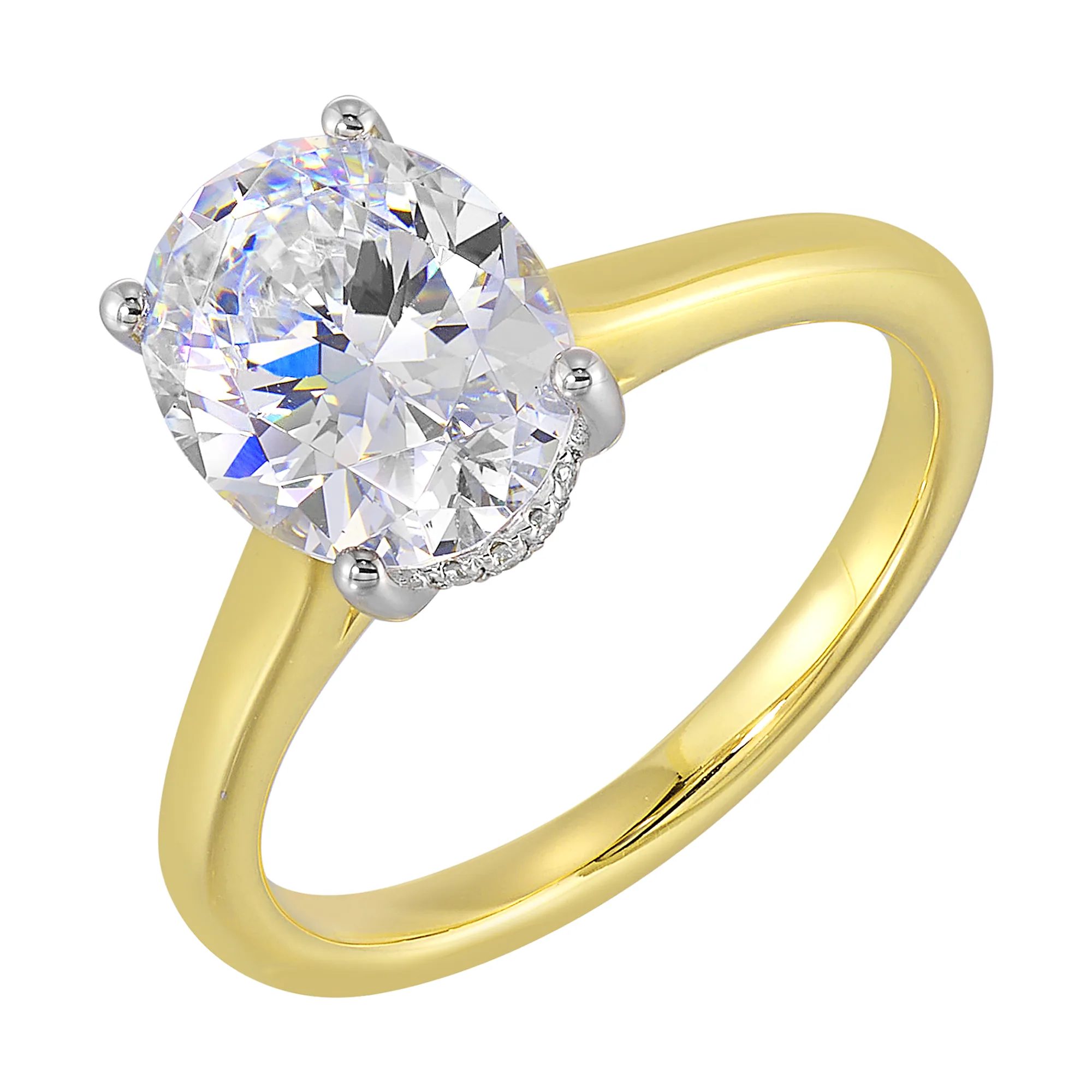 14Kt White Yellow Semi Mount 1/15Ctw For 2Ct Oval Center view 2