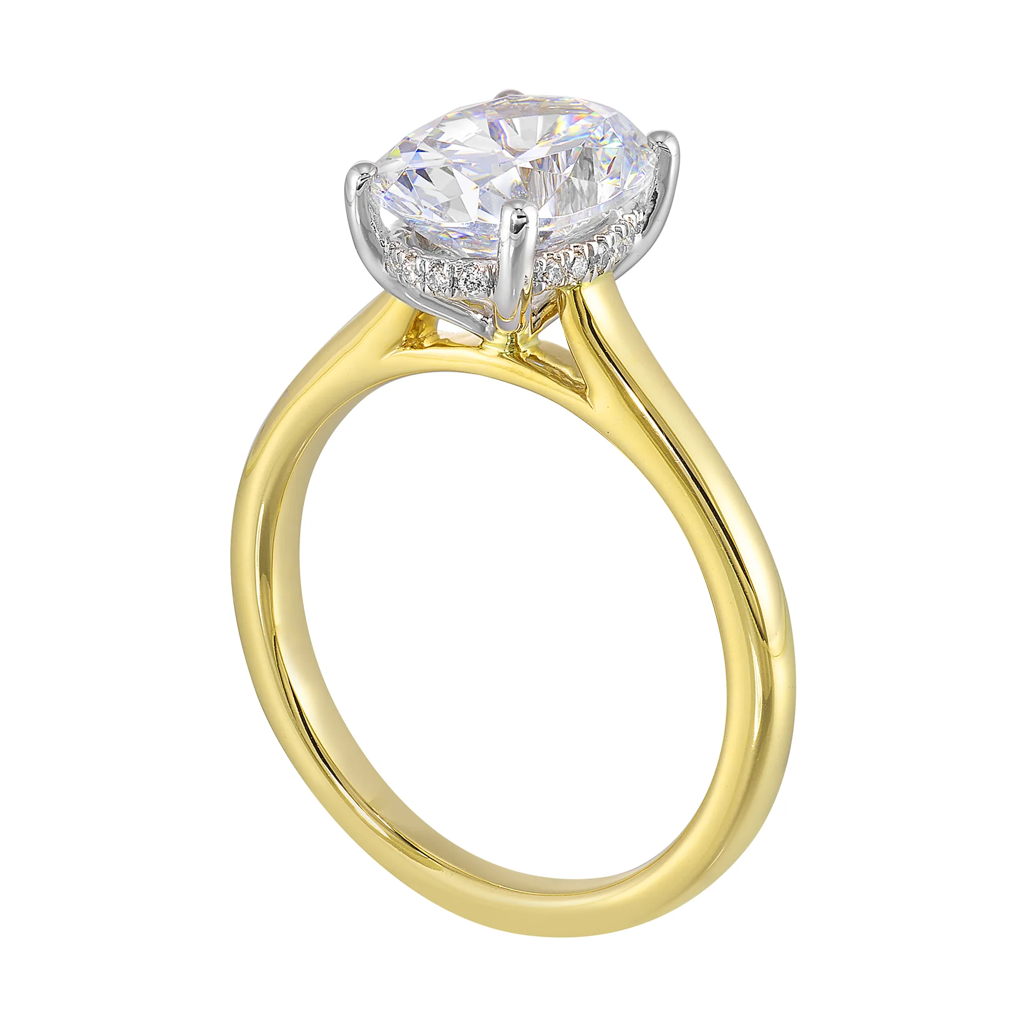 14Kt White Yellow Semi Mount 1/15Ctw For 2Ct Oval Center view 3