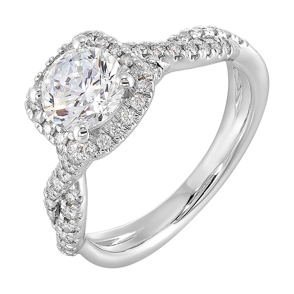 14Kt White Semi Mount 1/3Ctw For 1Ct Round Center view 2