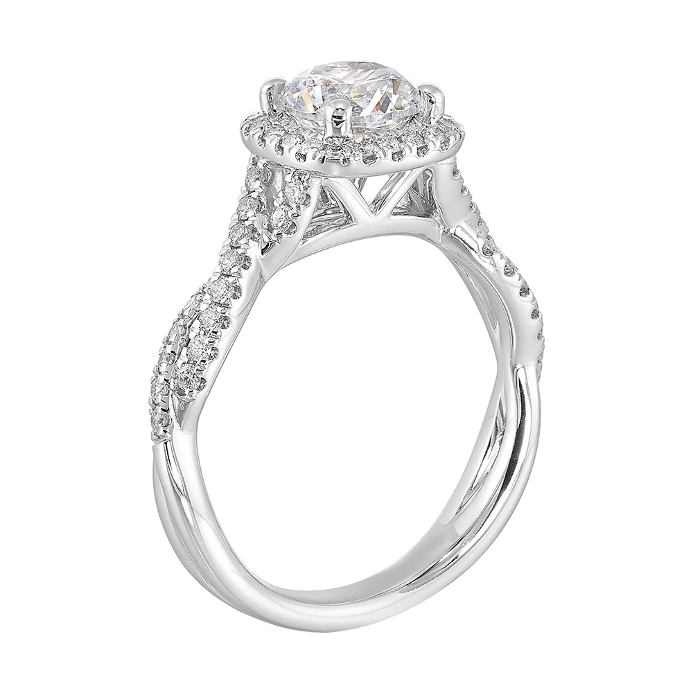 14Kt White Semi Mount 1/3Ctw For 1Ct Round Center view 3