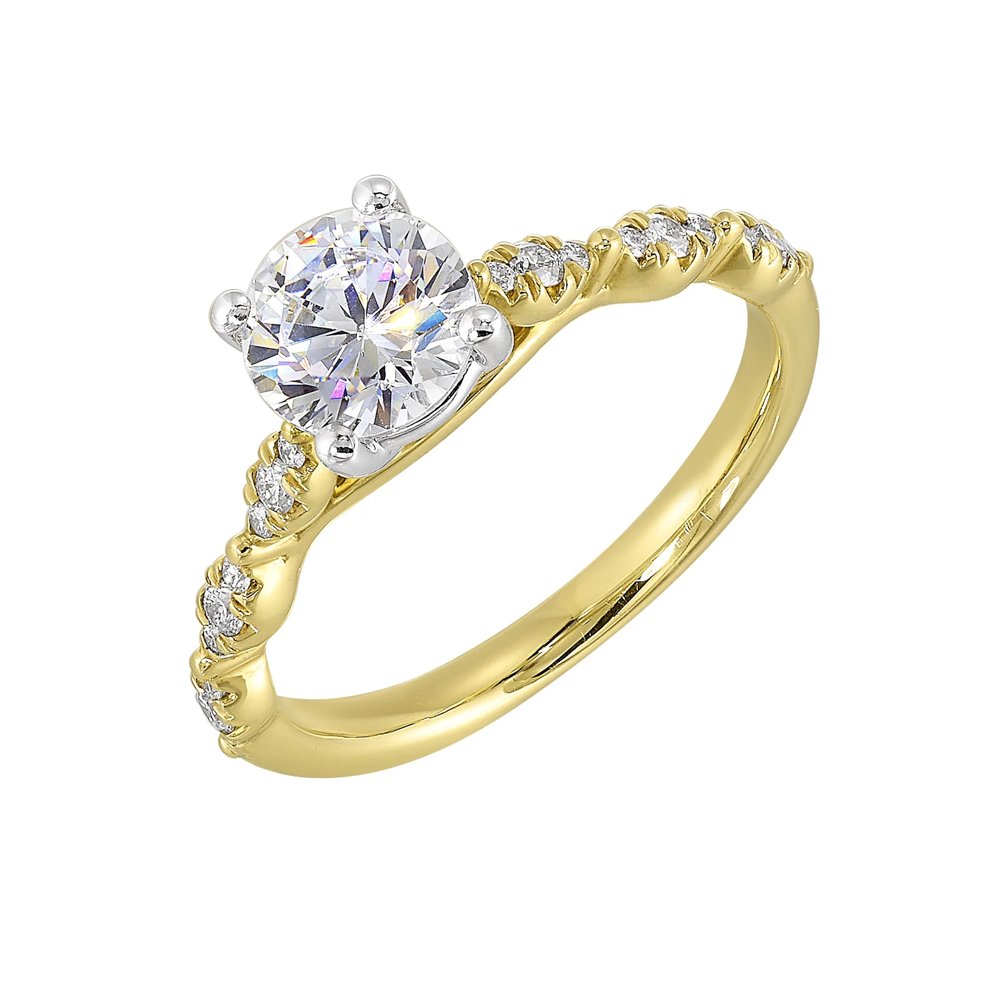 14Kt White Yellow Semi Mount 1/6Ctw For 1Ct Round Center view 2