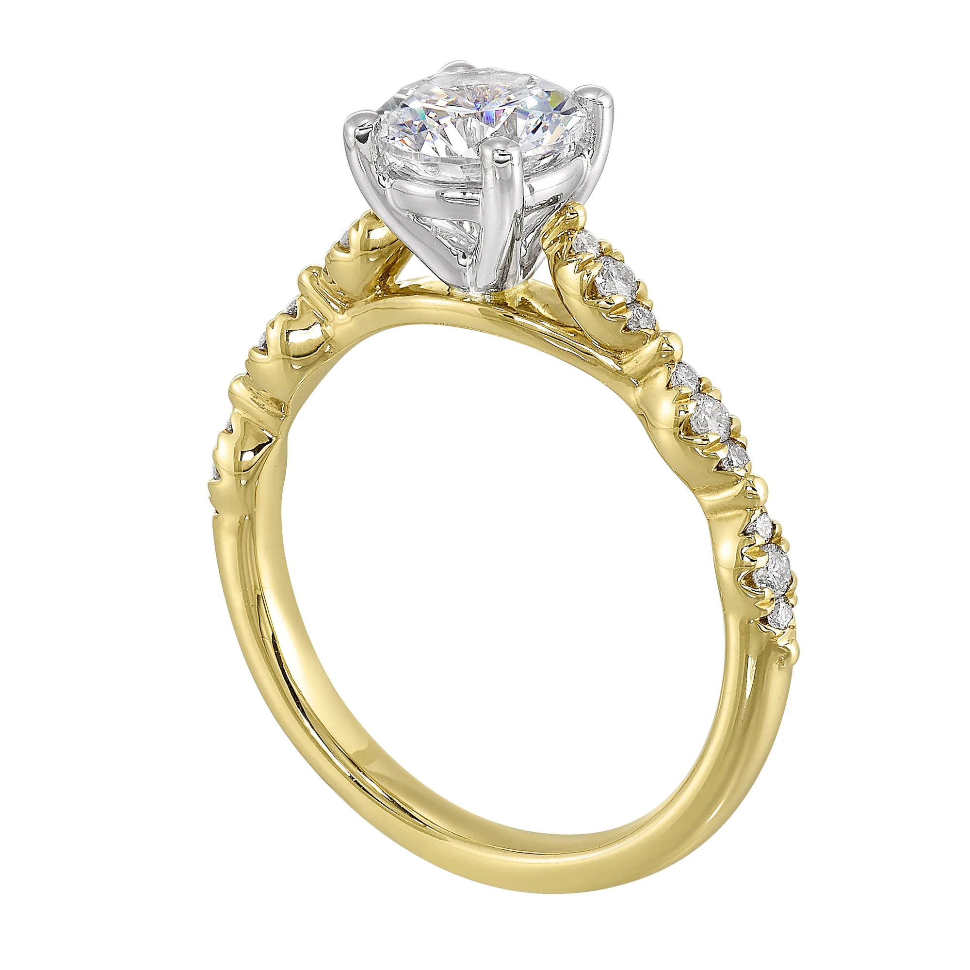 14Kt White Yellow Semi Mount 1/6Ctw For 1Ct Round Center view 3