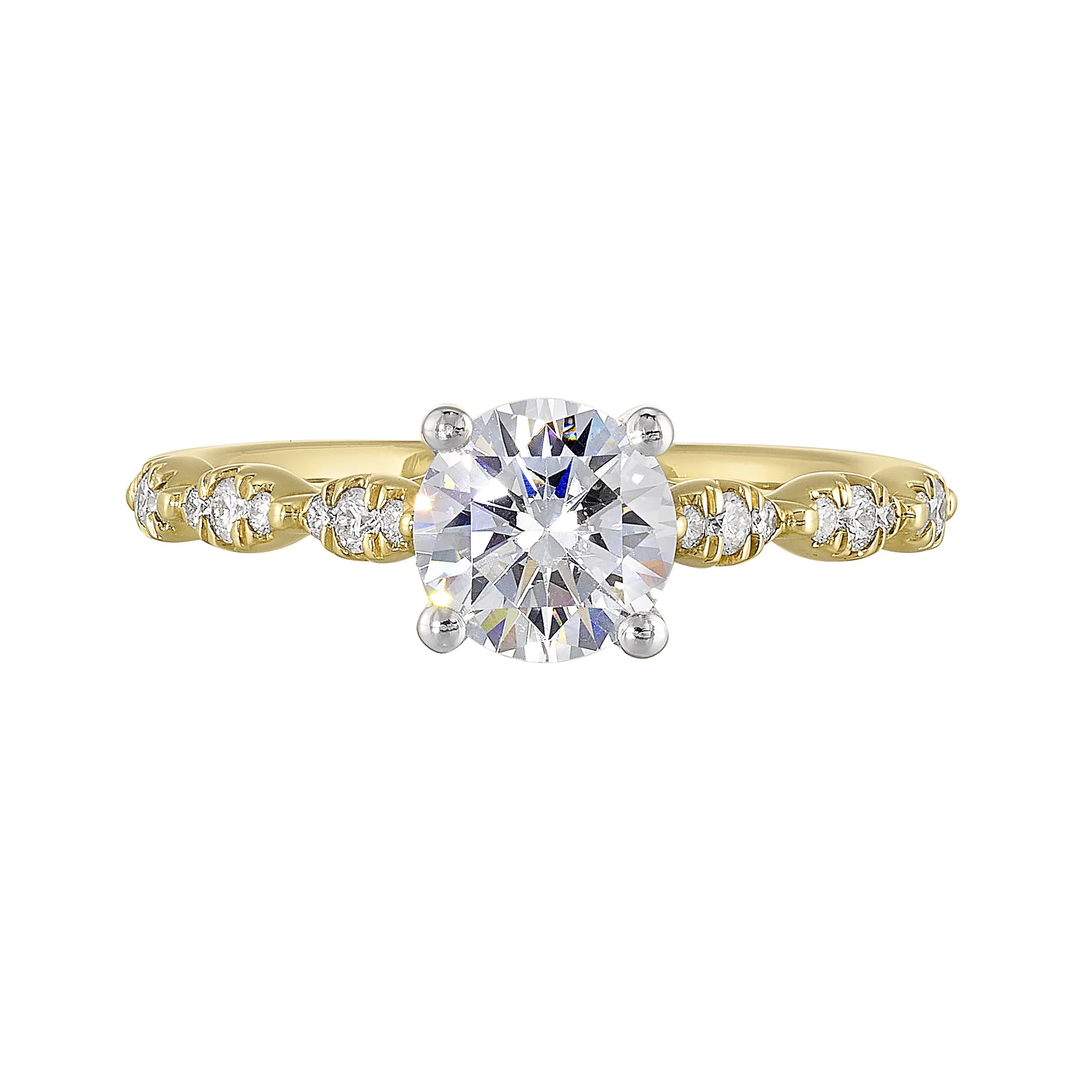 14Kt White Yellow Semi Mount 1/6Ctw For 1Ct Round Center