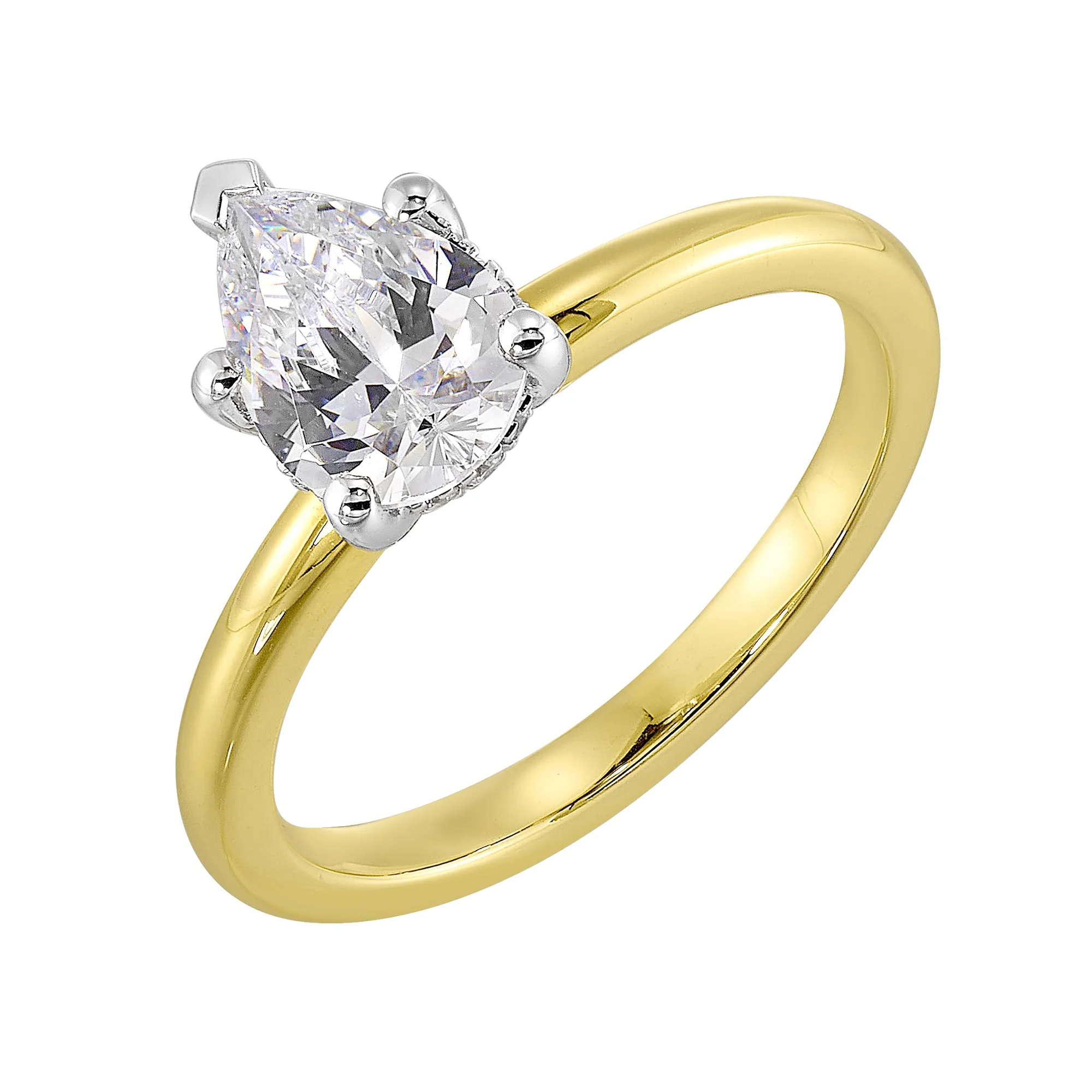 14Kt White Yellow Semi Mount 1/20Ctw For 1 1/2Ct Pear Center view 2
