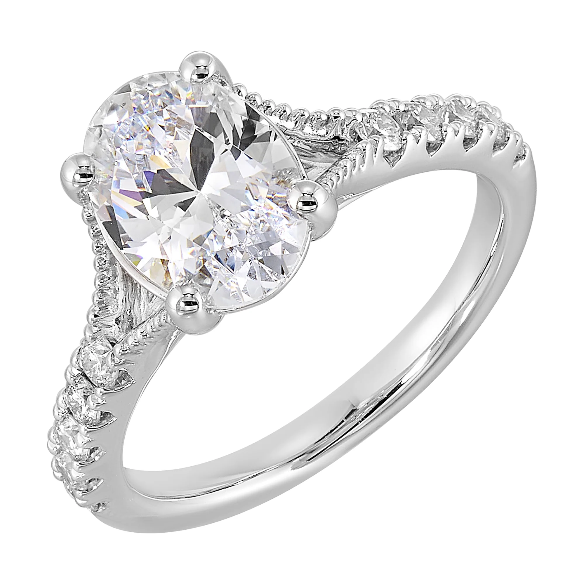 14Kt White Semi Mount 1/3Ctw For 2Ct Oval Center view 2