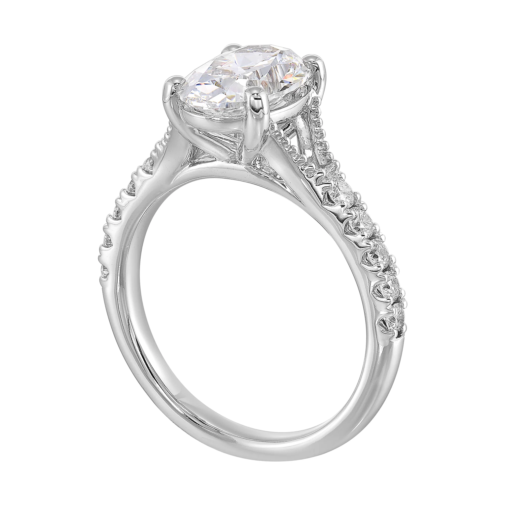 14Kt White Semi Mount 1/3Ctw For 2Ct Oval Center view 3