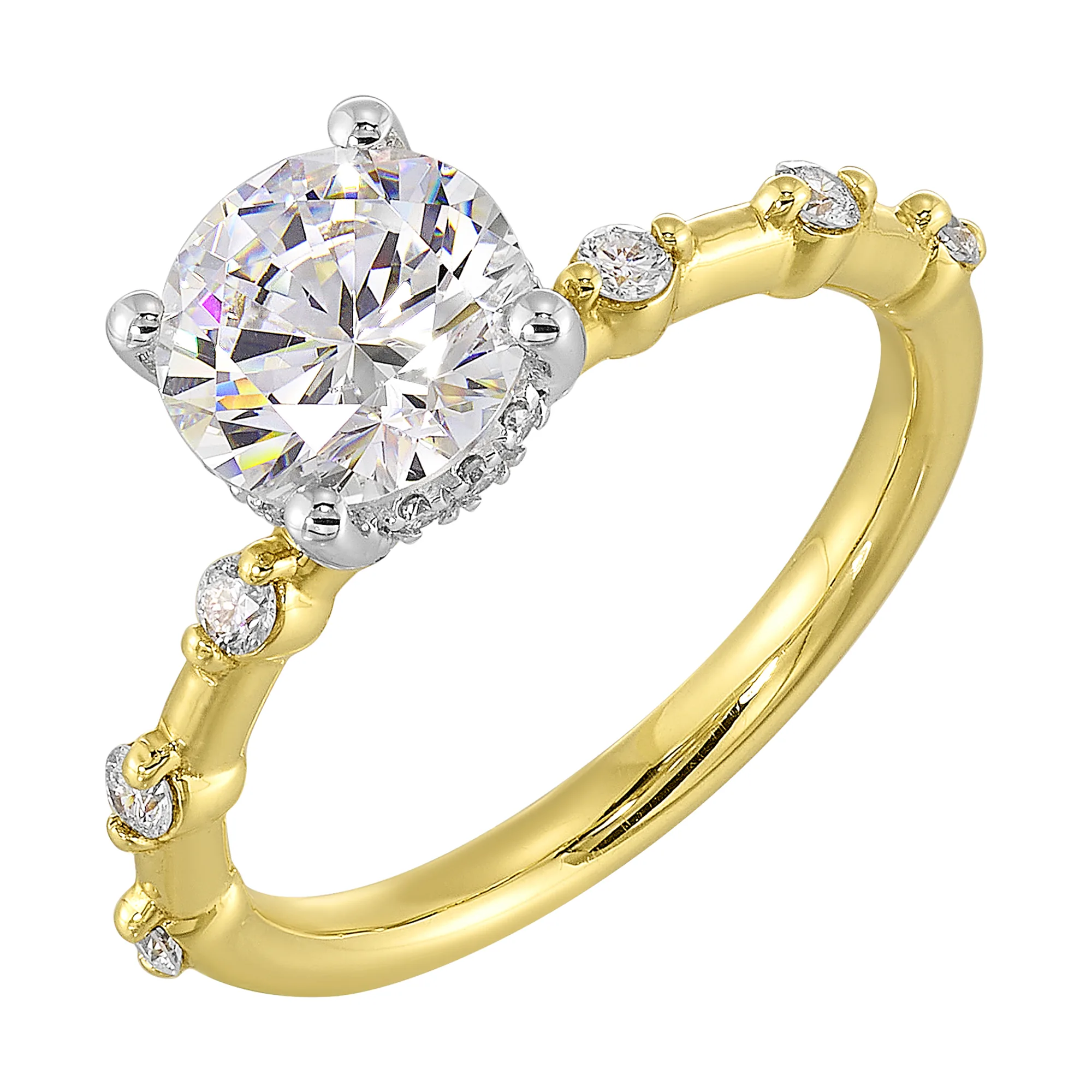 14Kt White Yellow Semi Mount 1/4Ctw For 1 1/2Ct Round Center view 2