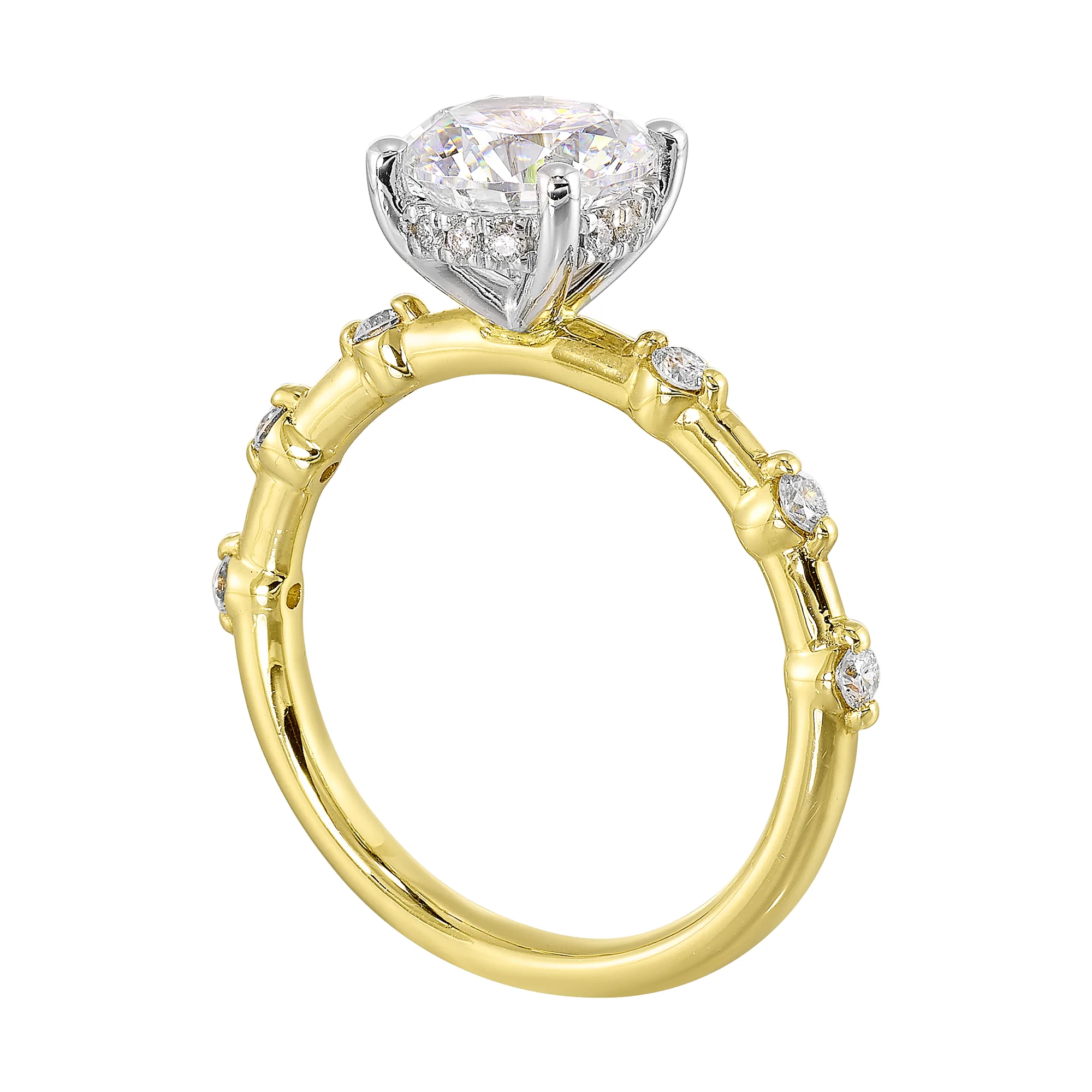 14Kt White Yellow Semi Mount 1/4Ctw For 1 1/2Ct Round Center view 3
